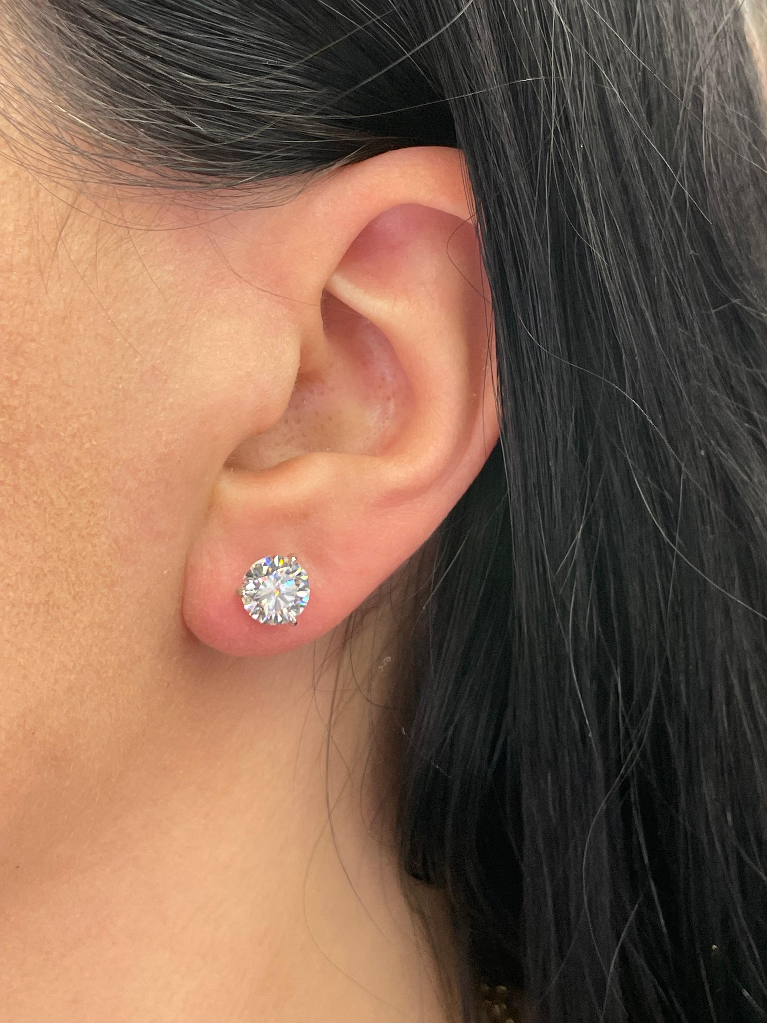 GIA Certified Diamond Stud Earrings 3.04 Carats H-I I1 18 Karat White Gold For Sale 5