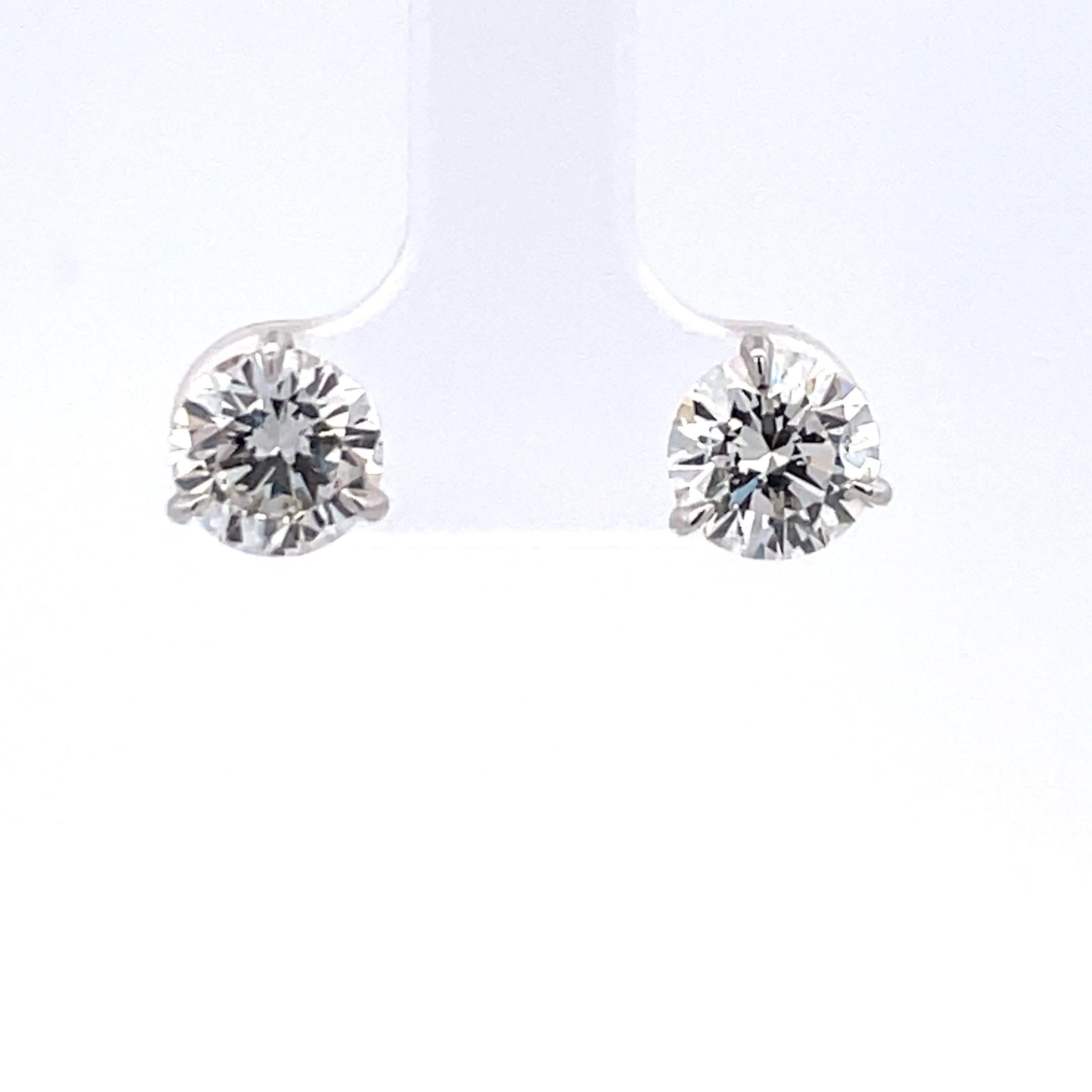 Round Cut GIA Certified Diamond Stud Earrings 3.04 Carats H-I I1 18 Karat White Gold For Sale