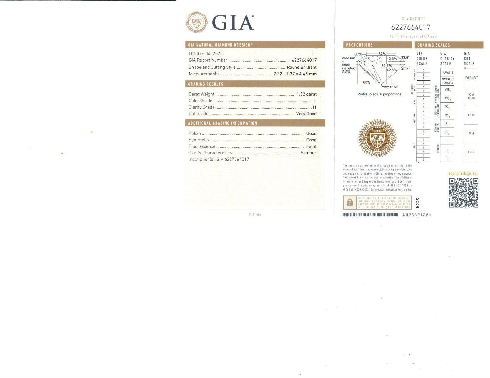 GIA Certified Diamond Stud Earrings 3.04 Carats H-I I1 18 Karat White Gold For Sale 1