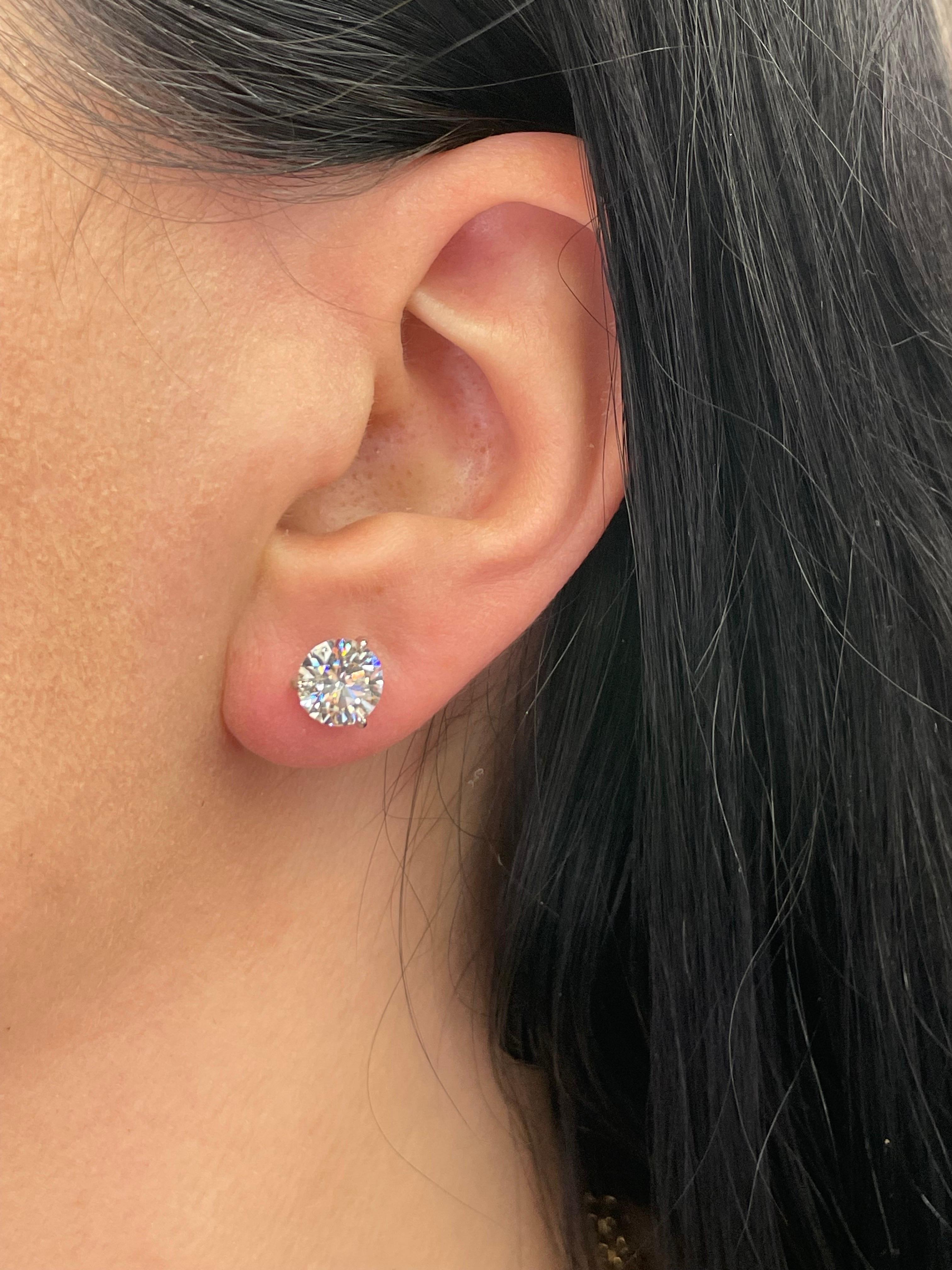 GIA Certified Diamond Stud Earrings 3.04 Carats H-I I1 18 Karat White Gold For Sale 3