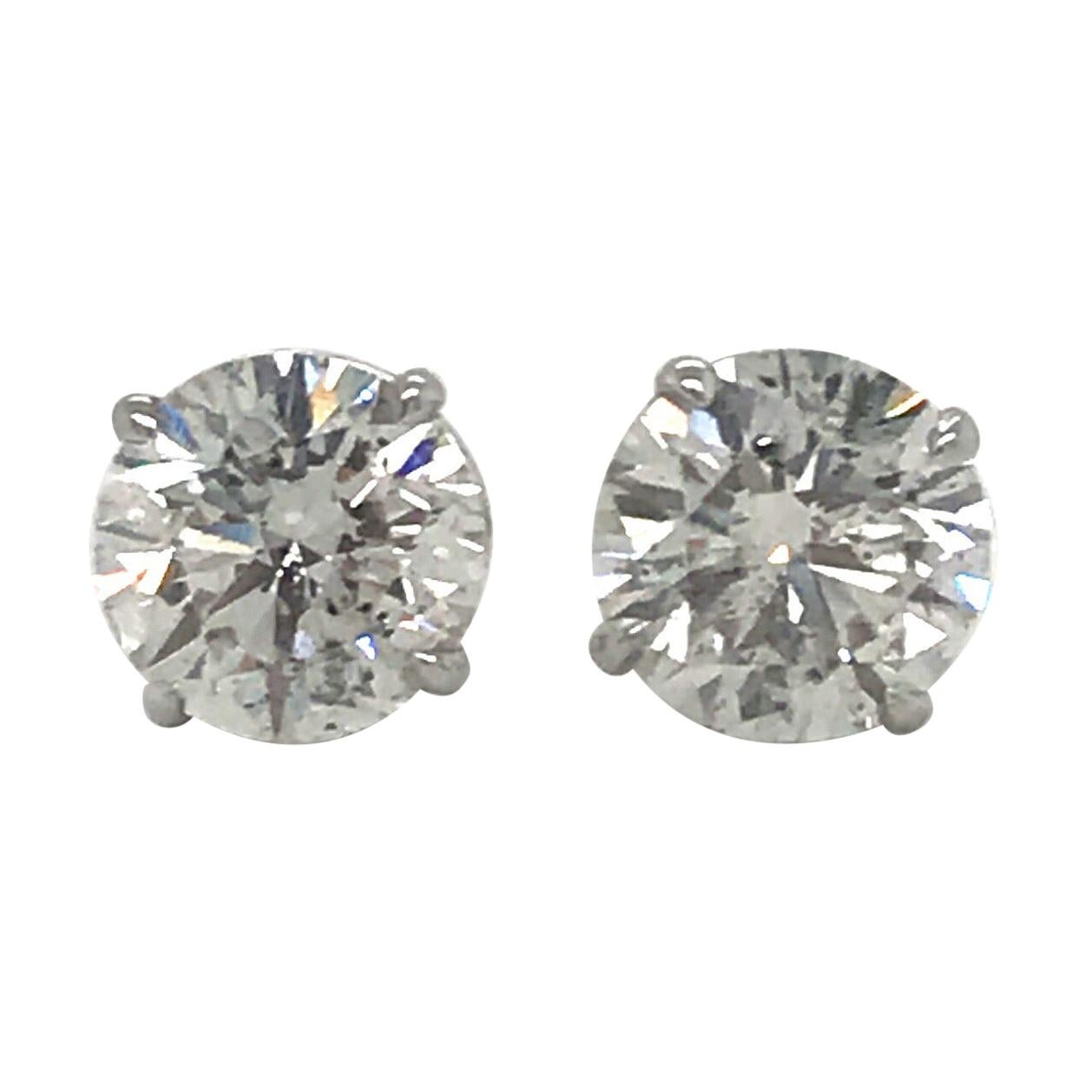 GIA Certified Diamond Stud Earrings 3.08 Carat I-J I1 18 Karat White Gold