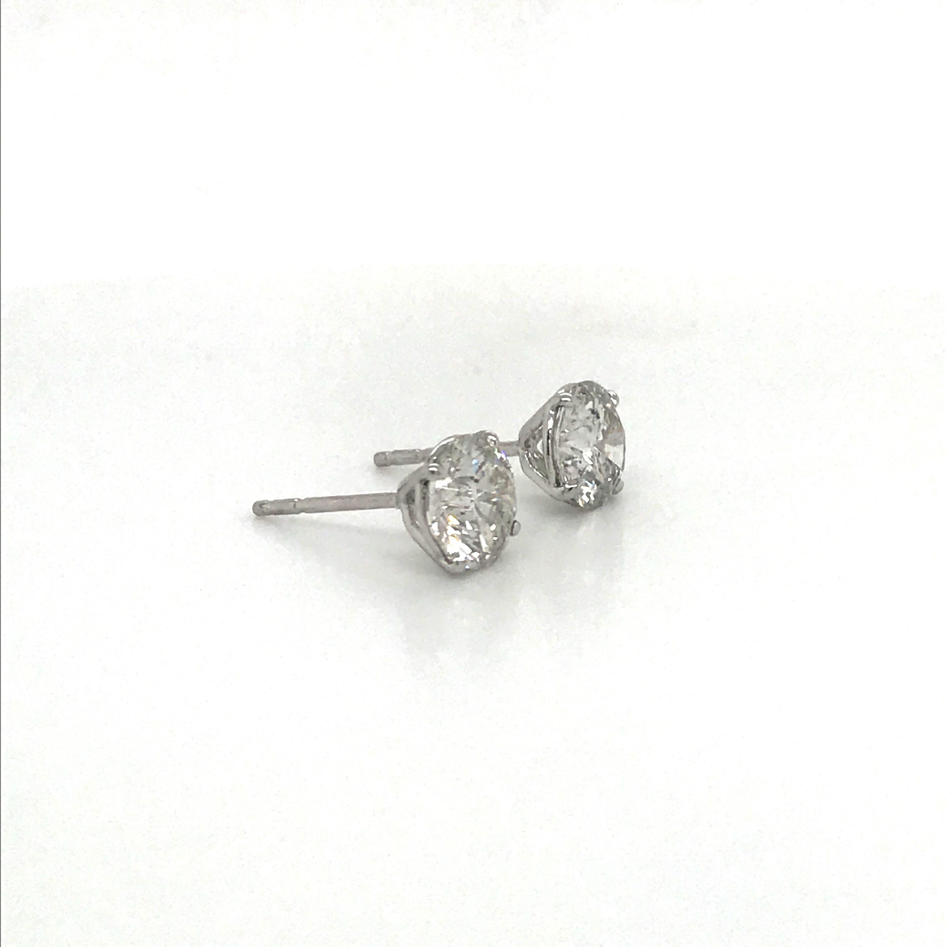 Women's or Men's GIA Certified Diamond Stud Earrings 3.08 Carat I-J I1 18 Karat White Gold