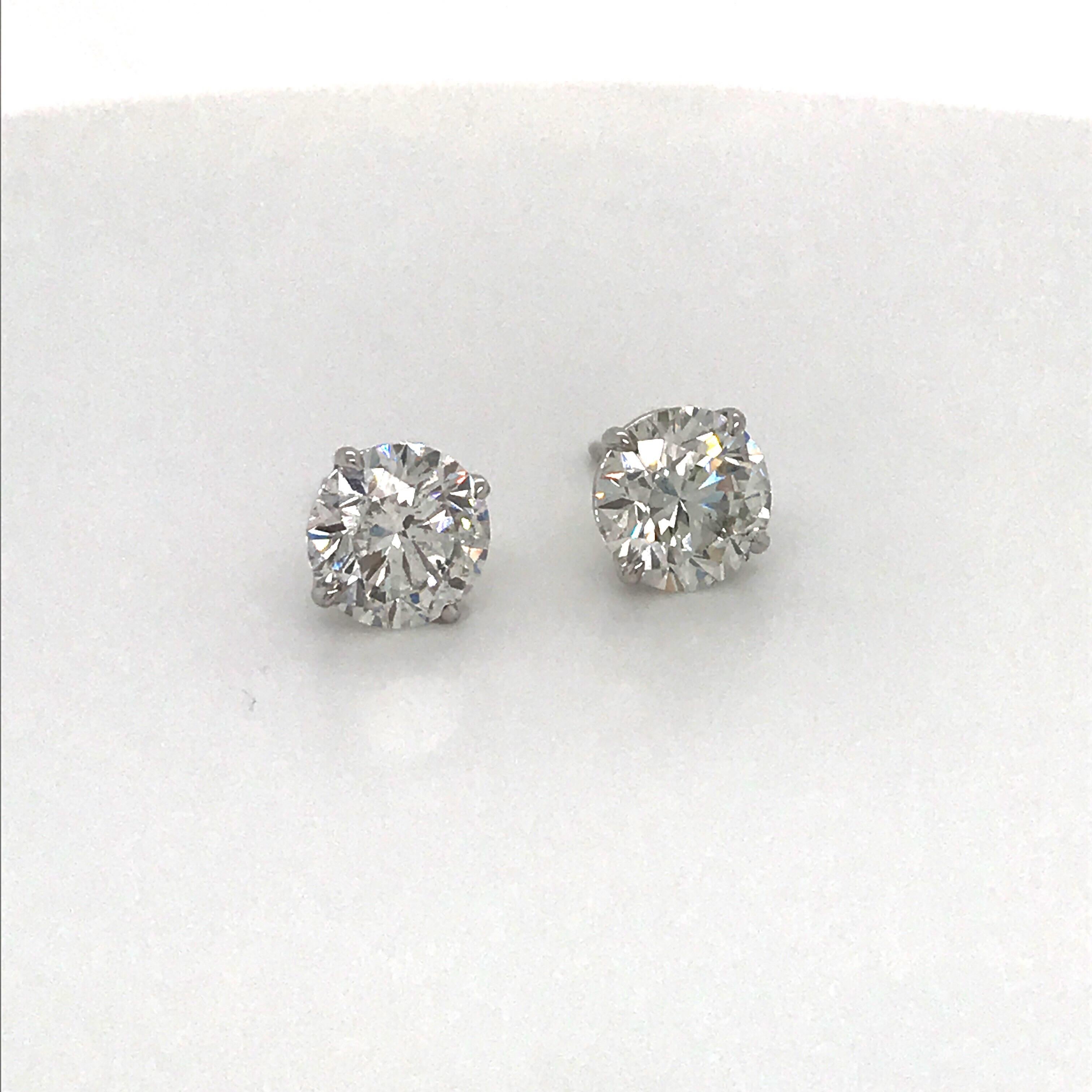 GIA Certified Diamond Stud Earrings 3.58 Carat H-I SI2-I1 18 Karat White Gold In New Condition In New York, NY