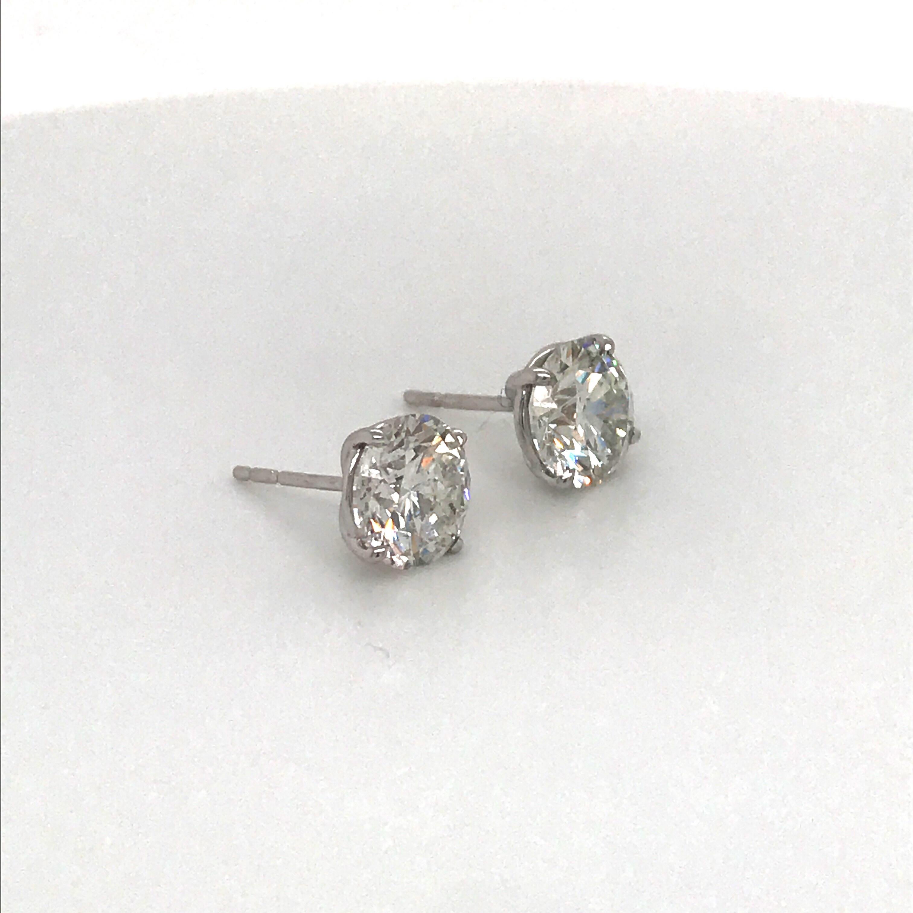 Women's or Men's GIA Certified Diamond Stud Earrings 3.58 Carat H-I SI2-I1 18 Karat White Gold