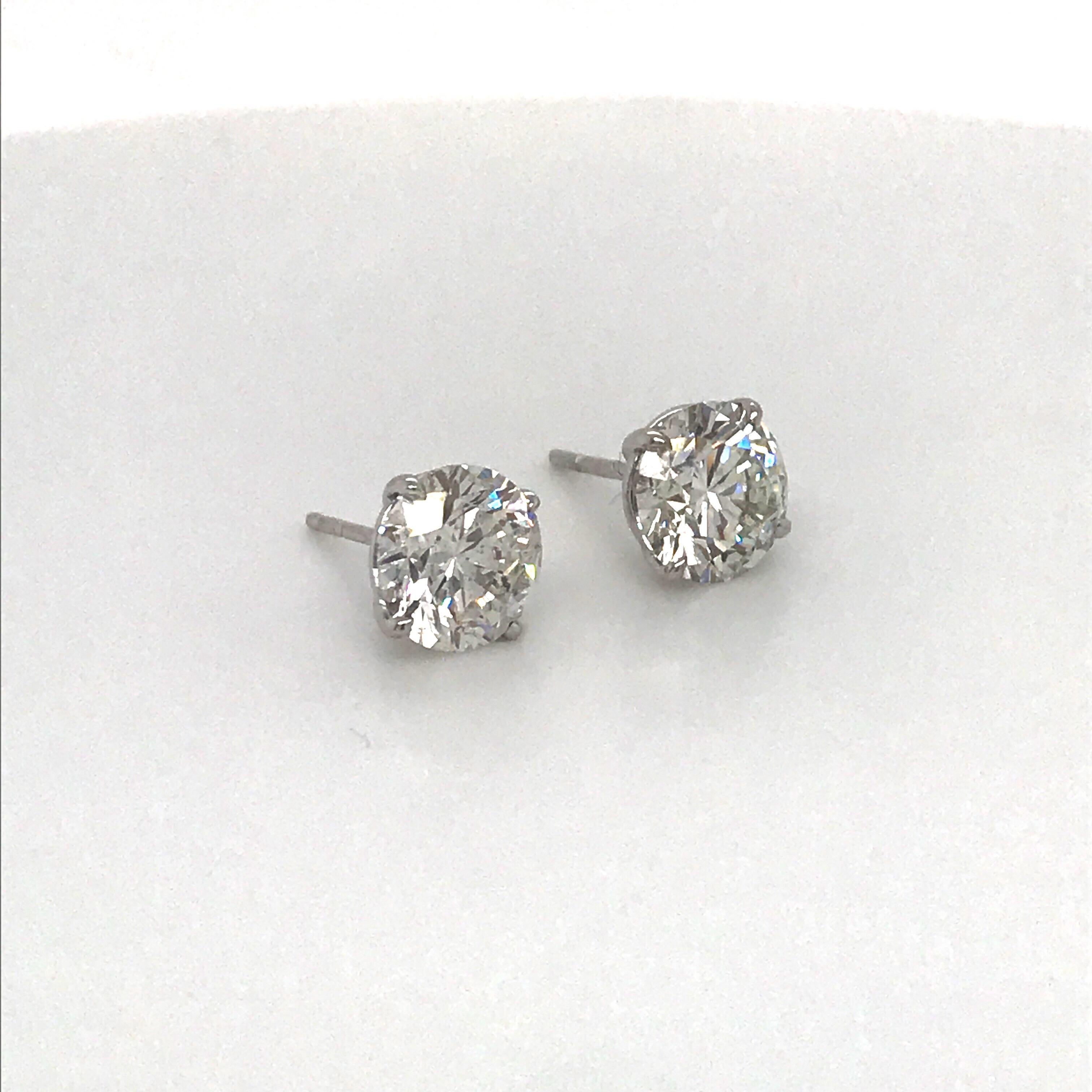 GIA Certified Diamond Stud Earrings 3.58 Carat H-I SI2-I1 18 Karat White Gold 1