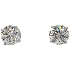 GIA Certified Diamond Stud Earrings 4.02 Carats H I1 18 Karat White Gold