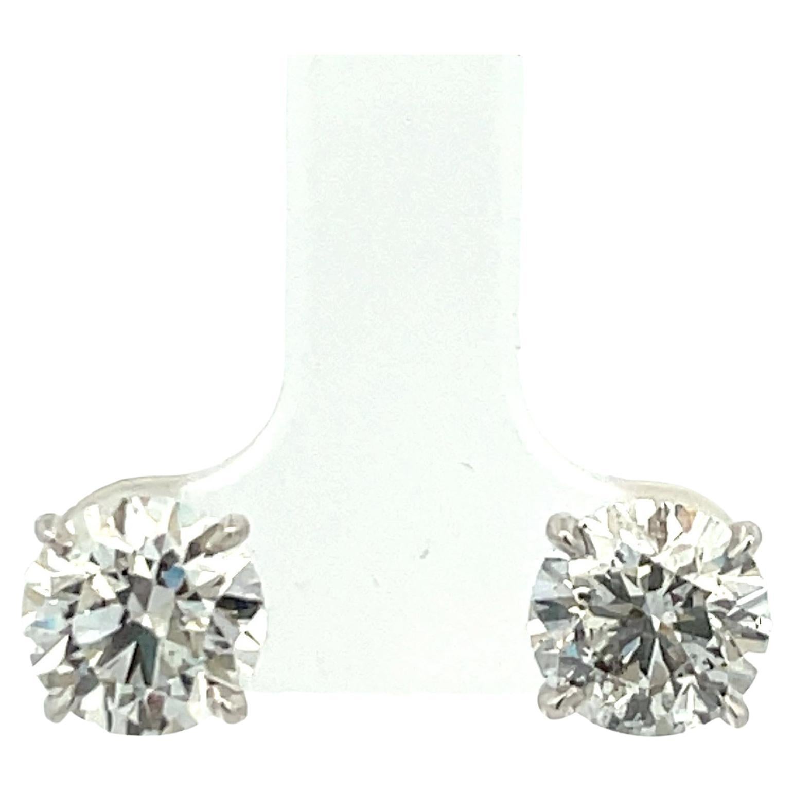 GIA-zertifizierte Diamant-Ohrstecker 4,03 Karat G I1 18 Karat Weißgold (Rundschliff) im Angebot