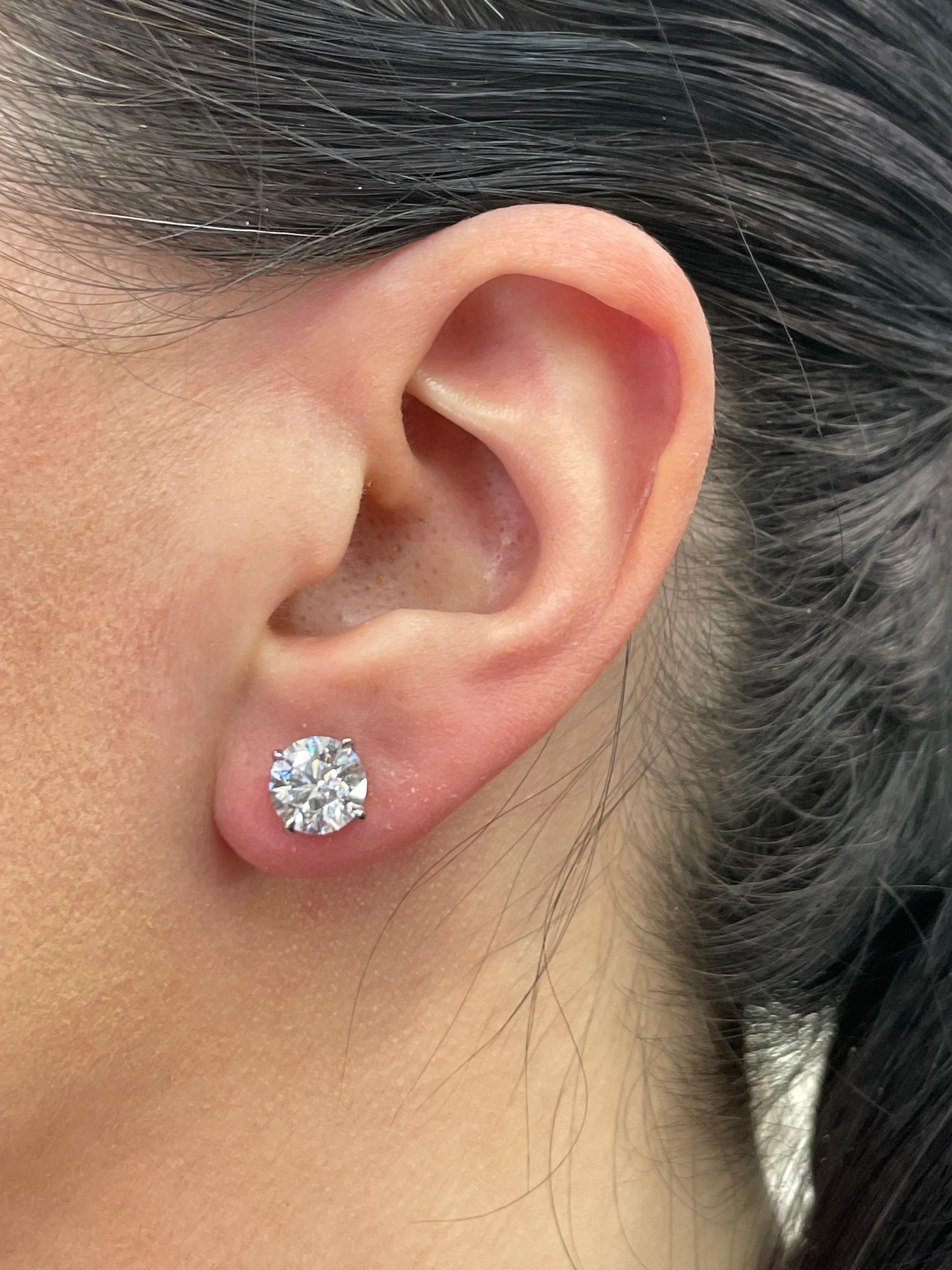 GIA Certified Diamond Stud Earrings 4.03 Carats G I1 18 Karat White Gold For Sale 1