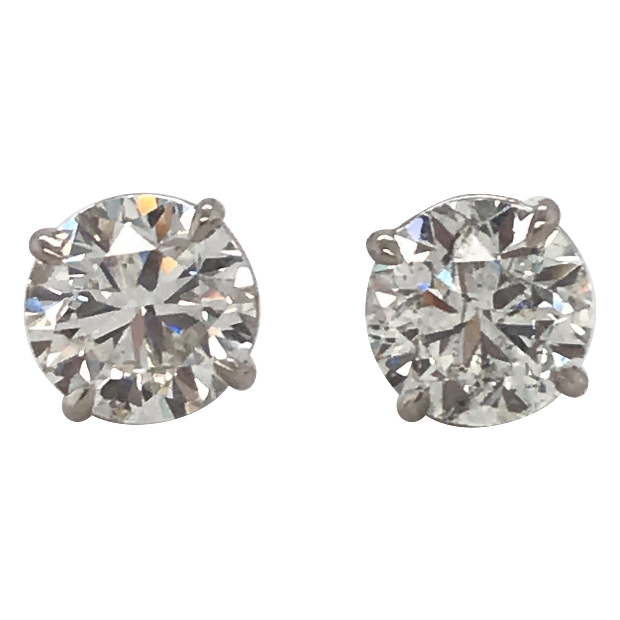 GIA Certified Diamond Stud Earrings 4.04 Carat J I1 14 Karat White Gold