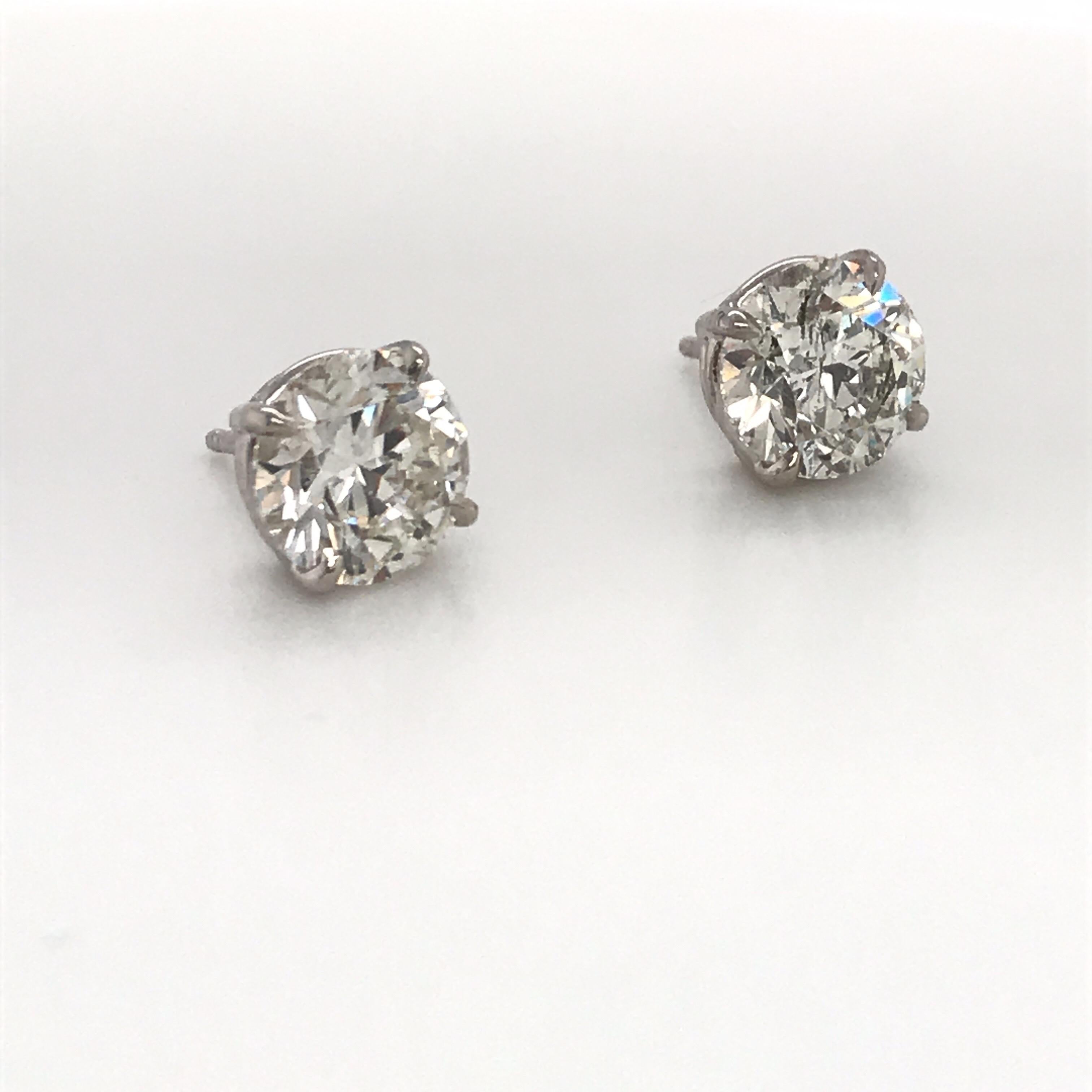 Women's or Men's GIA Certified Diamond Stud Earrings 4.04 Carat J I1 14 Karat White Gold
