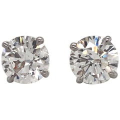 GIA Certified Diamond Stud Earrings 4.05 Carat G-H I1 18 Karat White Gold