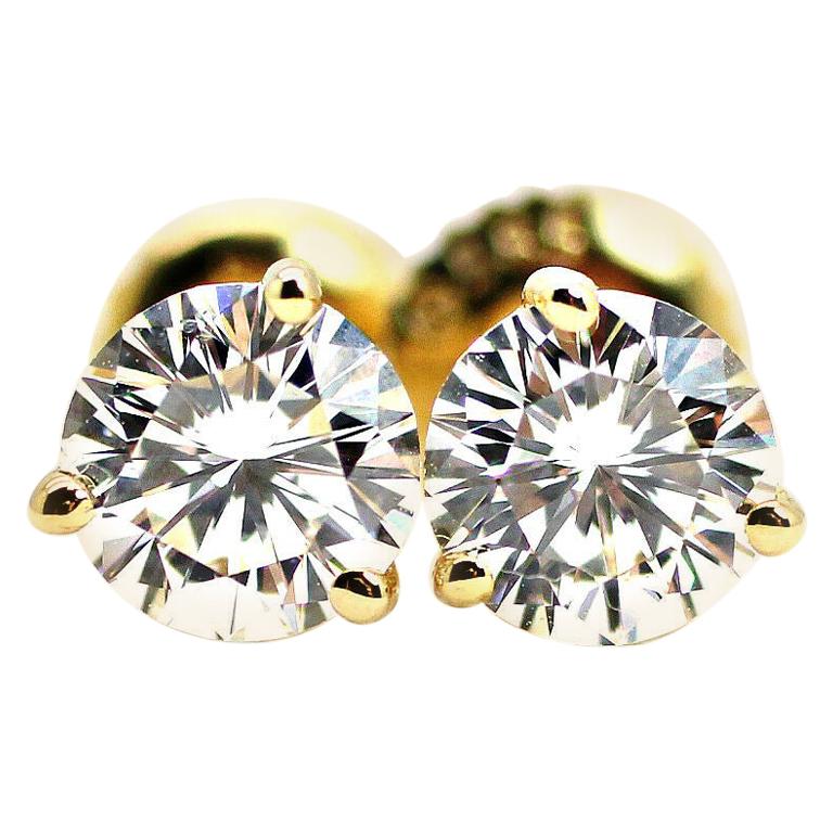 GIA Certified Diamond Studs 1.04 Carat Set in 14k Yg Setting with Screw Backs