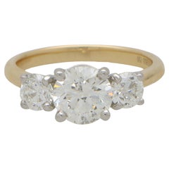 GIA Certified Diamond Three Stone Ring in 18k Yellow and White Gold