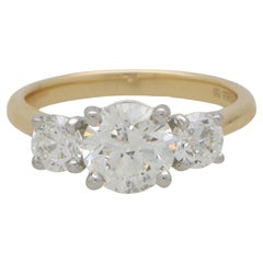 GIA-zertifizierter Diamant-Drei-Stein-Ring in 18k Gelb- und Weißgold