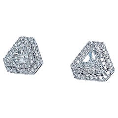 Diamond Triangle Stud Earrings 3.14 Total Carat Weight with GIA Certificates.