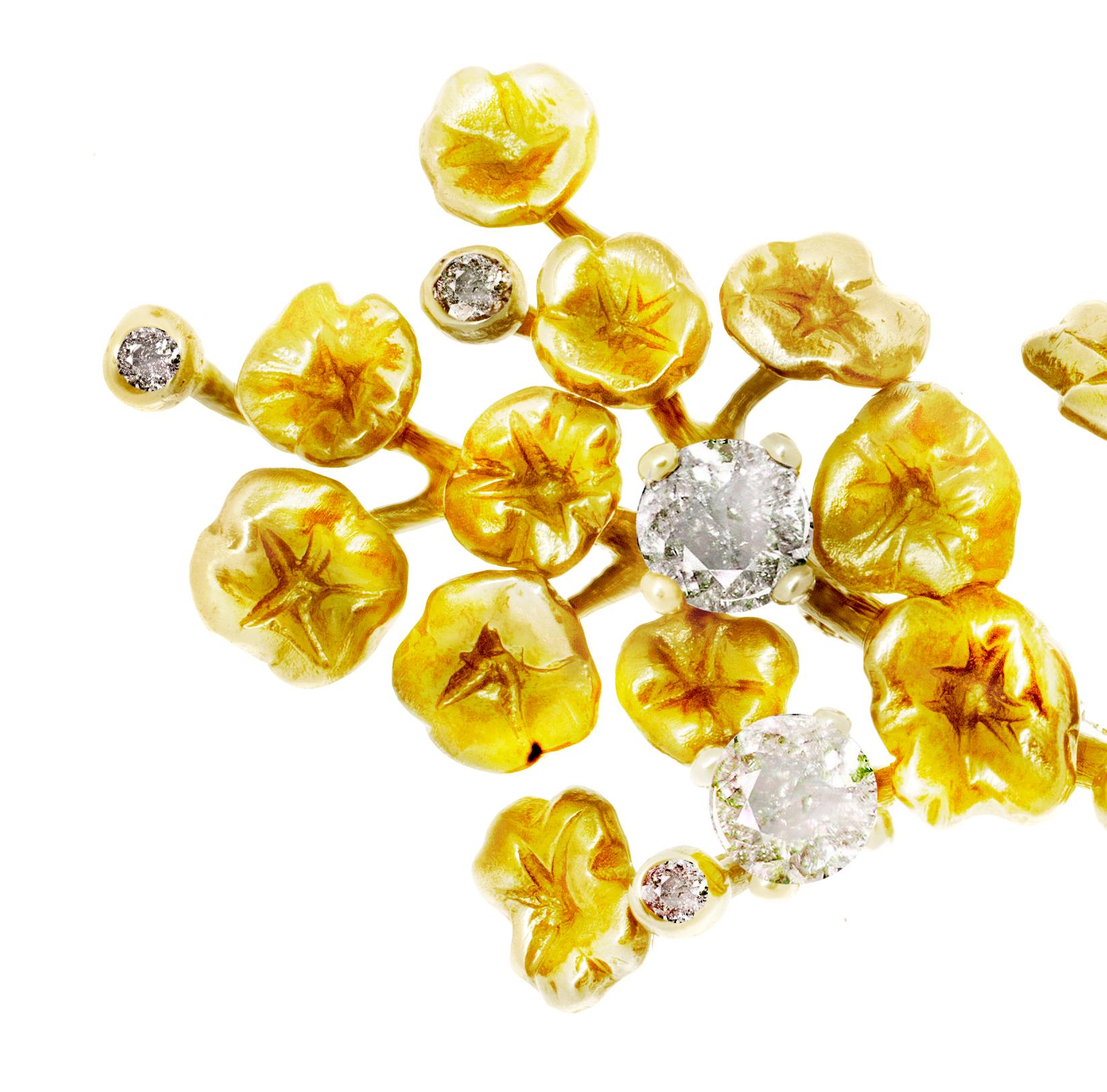 Zehnzehn Karat Gelbgold Heliotrope-Brosche mit Diamanten besetzt (Zeitgenössisch) im Angebot