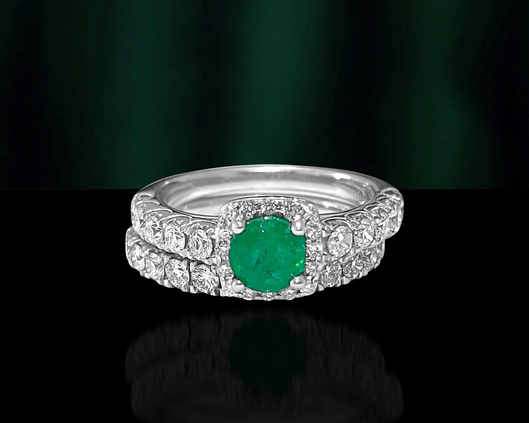 GIA Certified 1.80 Carat Double Band Emerald Diamond Ring Set In Excellent Condition For Sale In Miami, FL