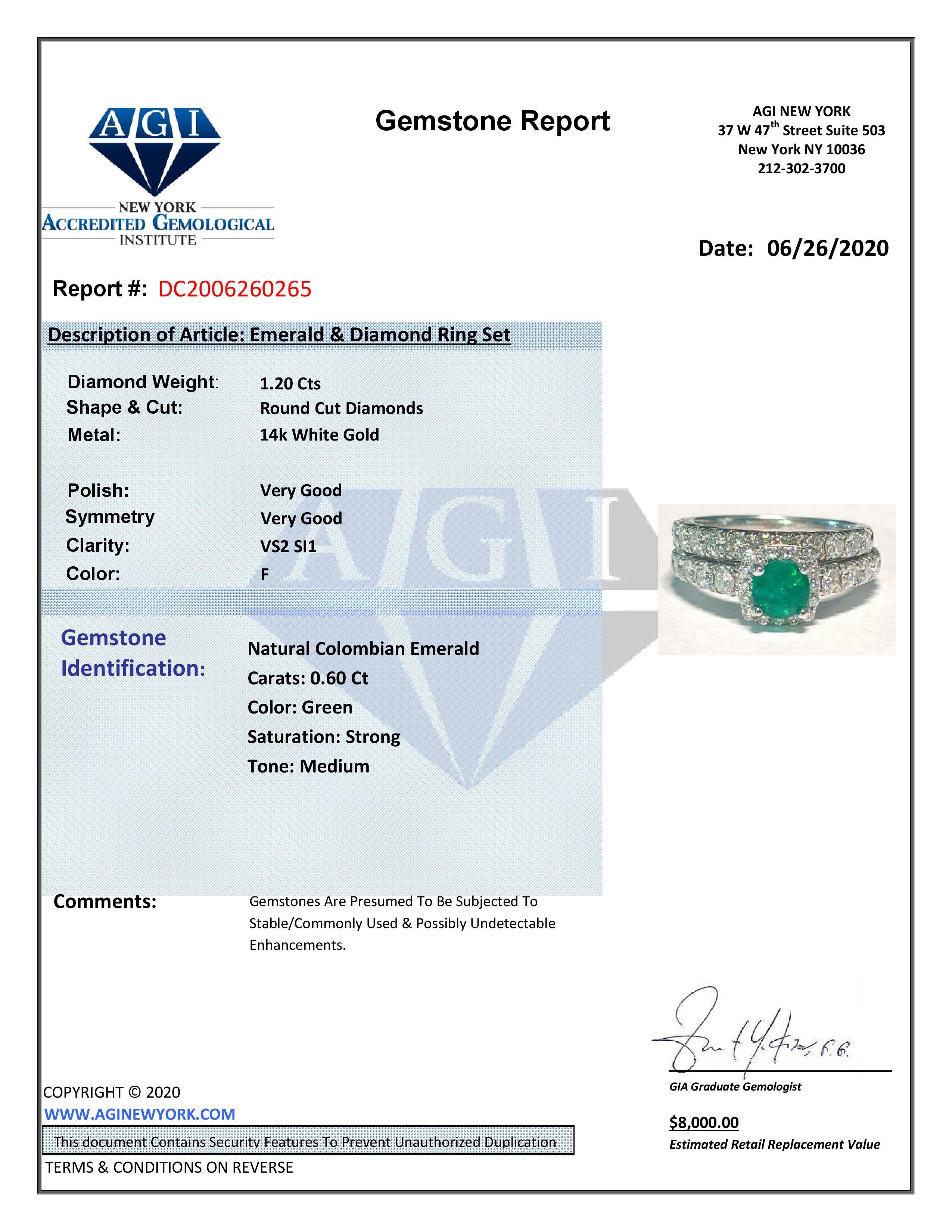 GIA Certified 1.80 Carat Double Band Emerald Diamond Ring Set For Sale 1
