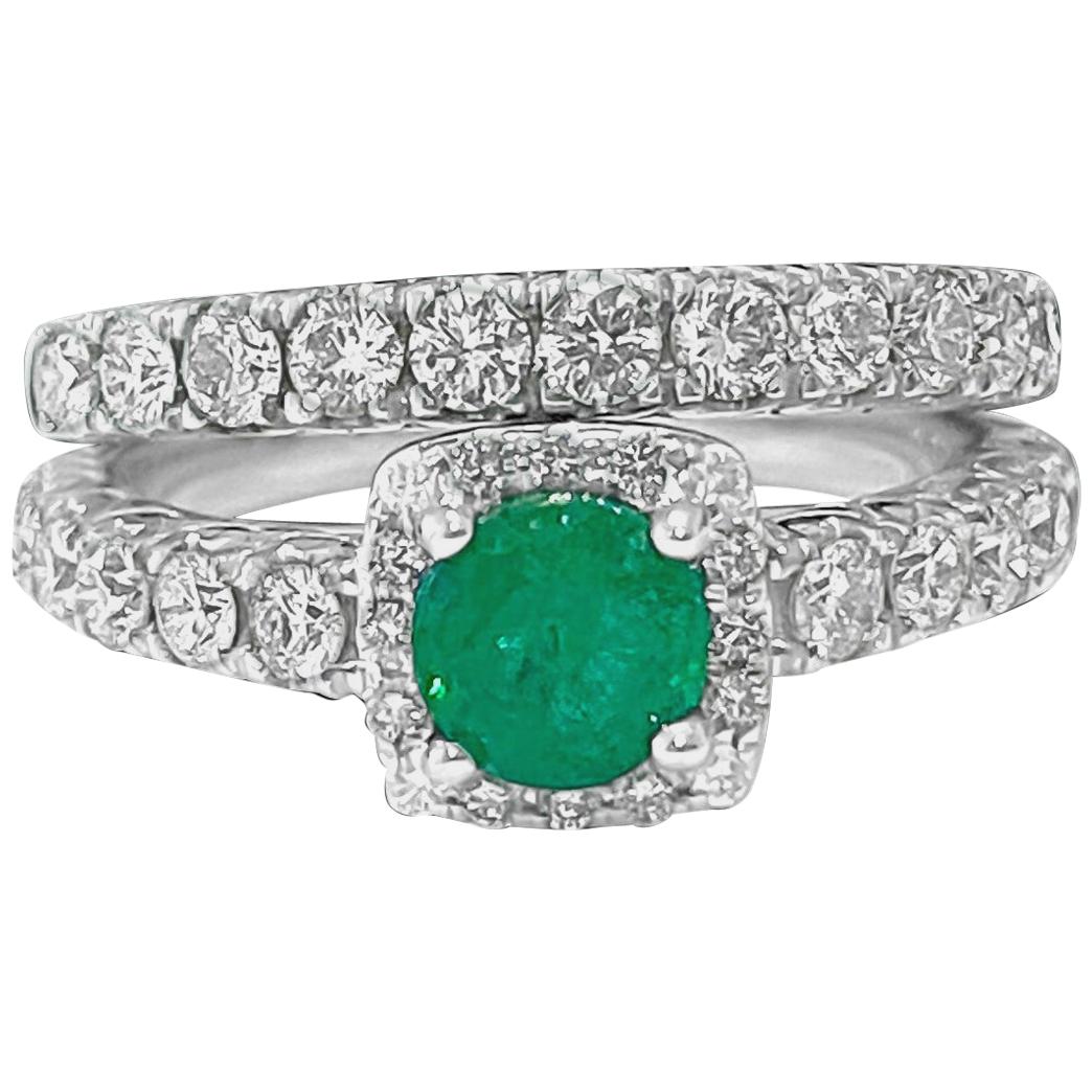 GIA Certified 1.80 Carat Double Band Emerald Diamond Ring Set For Sale
