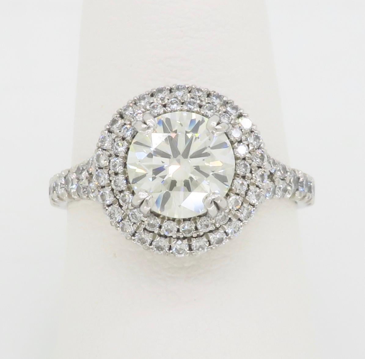 Round Cut GIA Certified Double Halo Diamond Engagement Ring