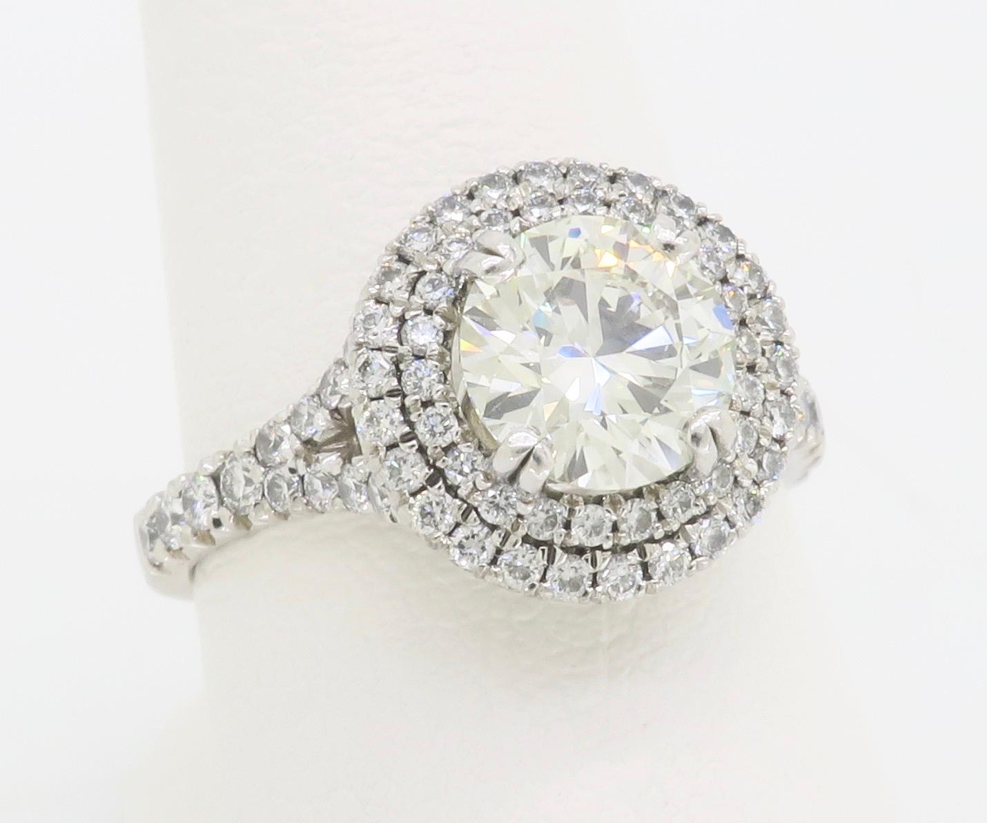 GIA Certified Double Halo Diamond Engagement Ring In New Condition In Webster, NY