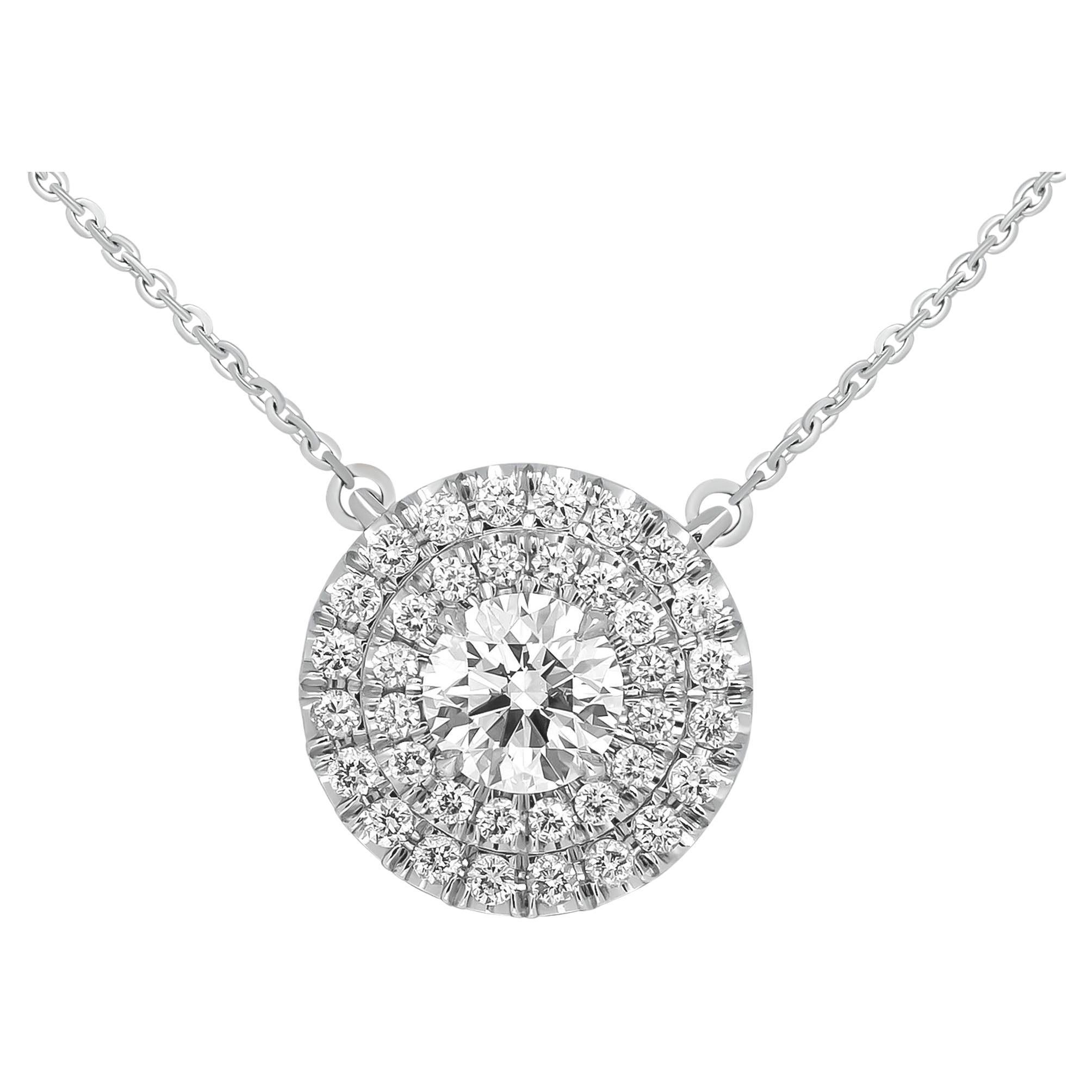 GIA Certified Double Halo Round Shaped Diamond Pendant in Platinum For Sale