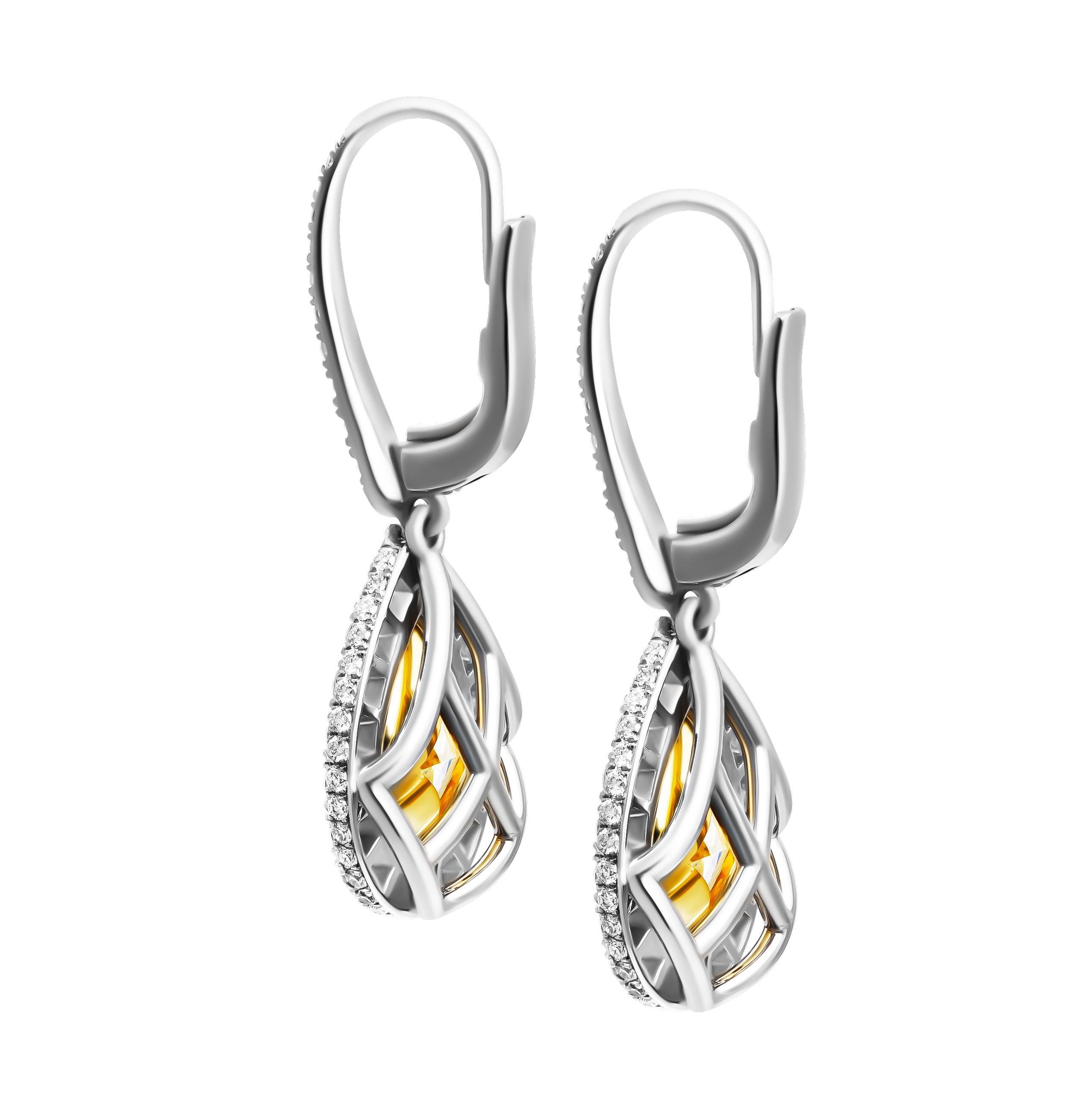 Modern GIA Certified Drop Earrings with Fancy Light Yellow Pear Shape Diamonds For Sale