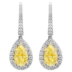 GIA Certified Drop Earrings with Fancy Light Yellow Pear Shape Diamonds