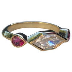 GIA Certified Duchess Cut Diamond and Gemfields Ruby 18 Karat Gold Ring