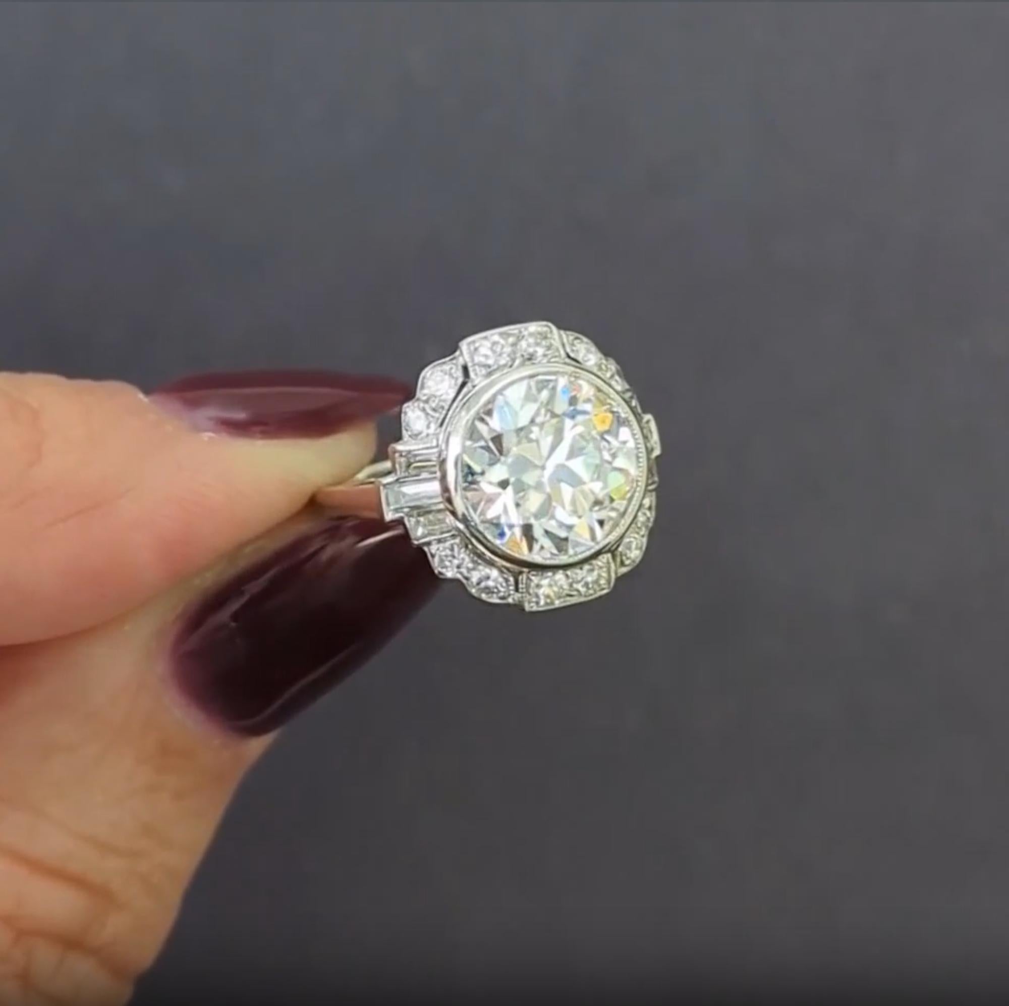 Art Deco GIA Certified E COLOR VS1 Old European Cut Diamond Engagement Platinum Ring For Sale