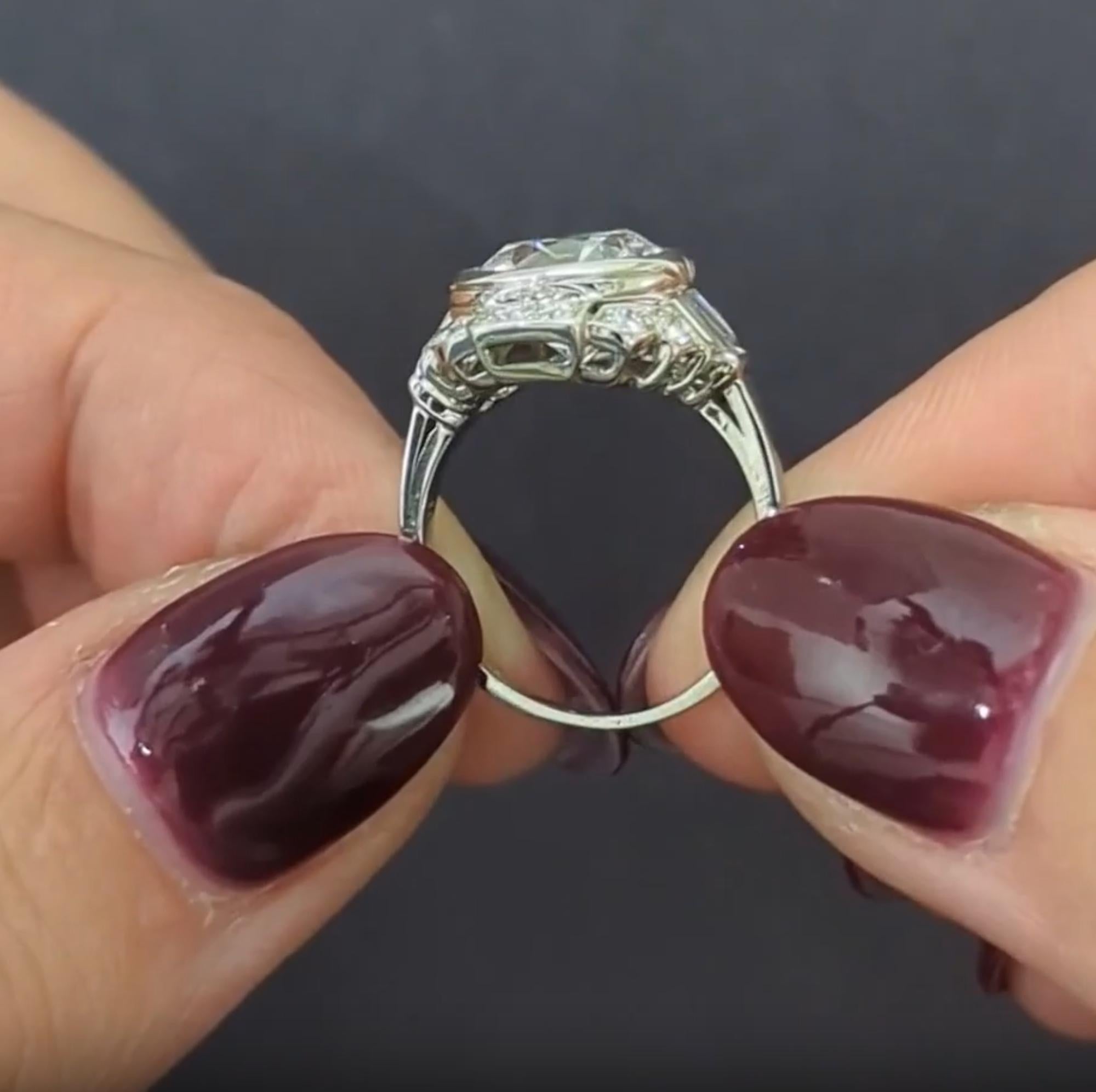 GIA Certified E COLOR VS1 Old European Cut Diamond Engagement Platinum Ring In Excellent Condition For Sale In Chicago, IL