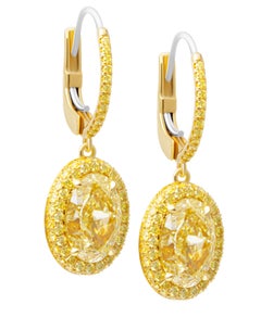 GIA Certified Earring with Fancy Light Yellow Oval Diamonds