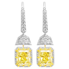 GIA Certified Earrings with 3ct Fancy Light Yellow Radiant Cut Diamonds