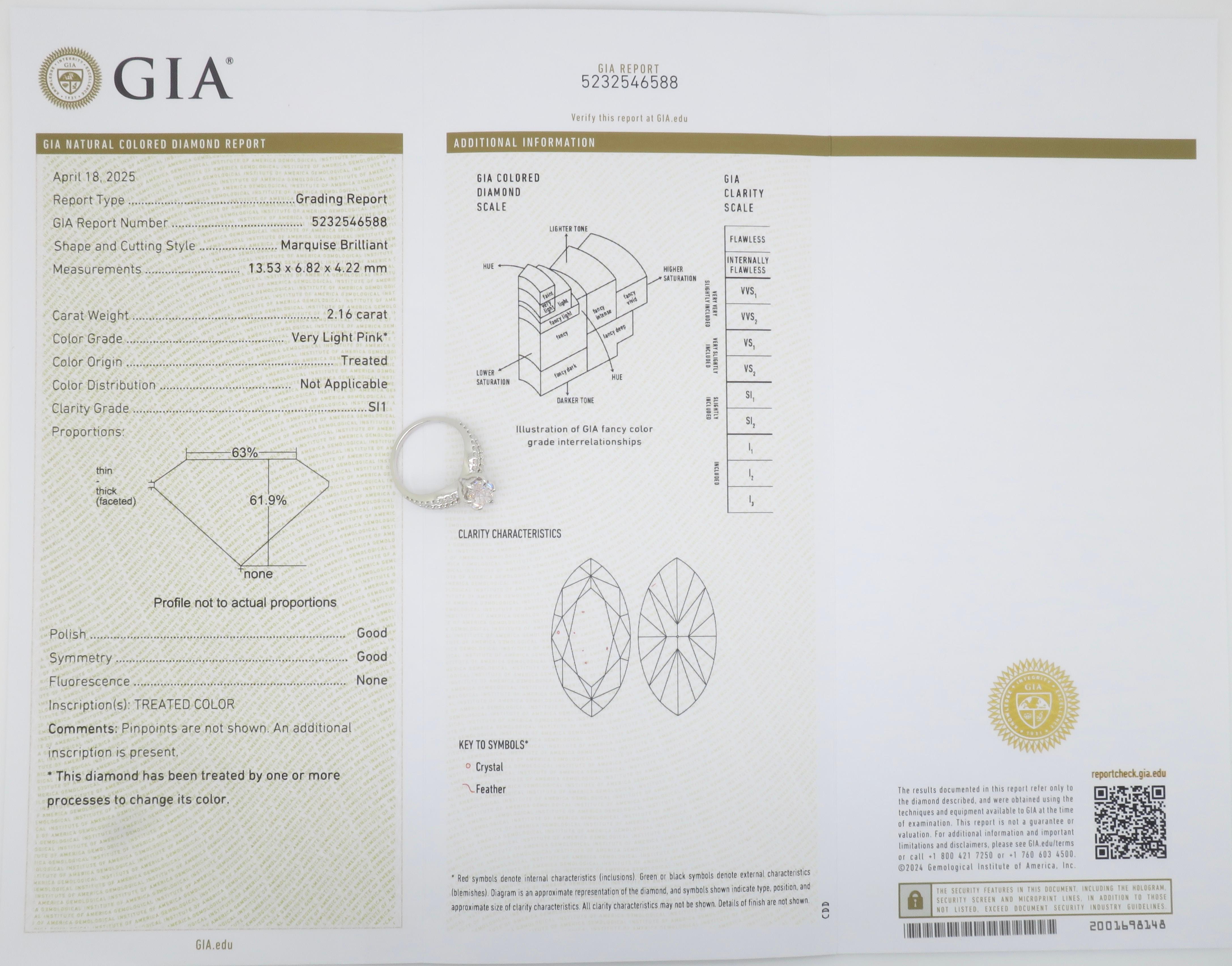 GIA zertifiziert Erde Mined 2,16CT Pink Diamond in 14k Weißgold im Angebot 1