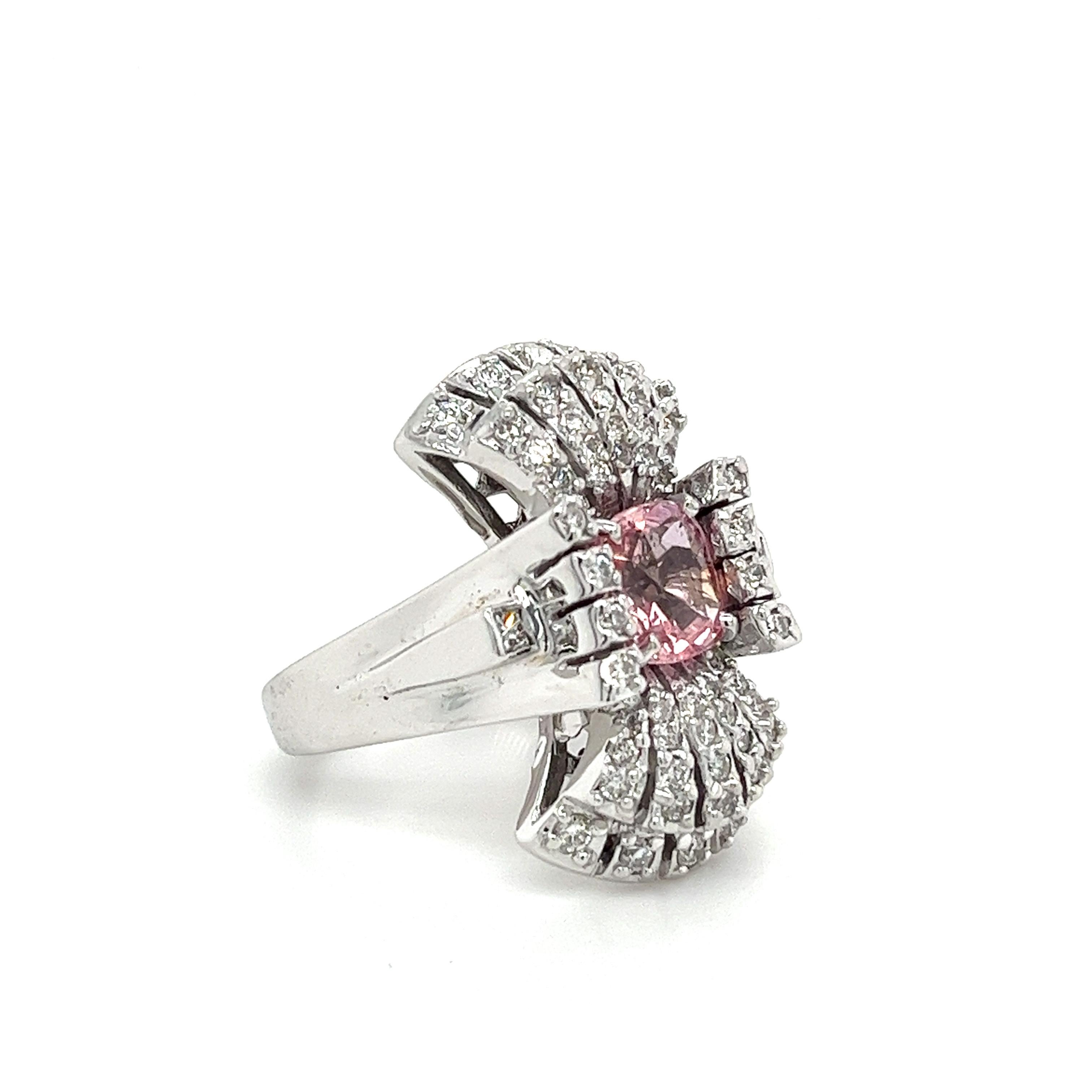 GIA Certified Edwardian Inspired Pink Sapphire & Diamond Vertical Ring For Sale 1