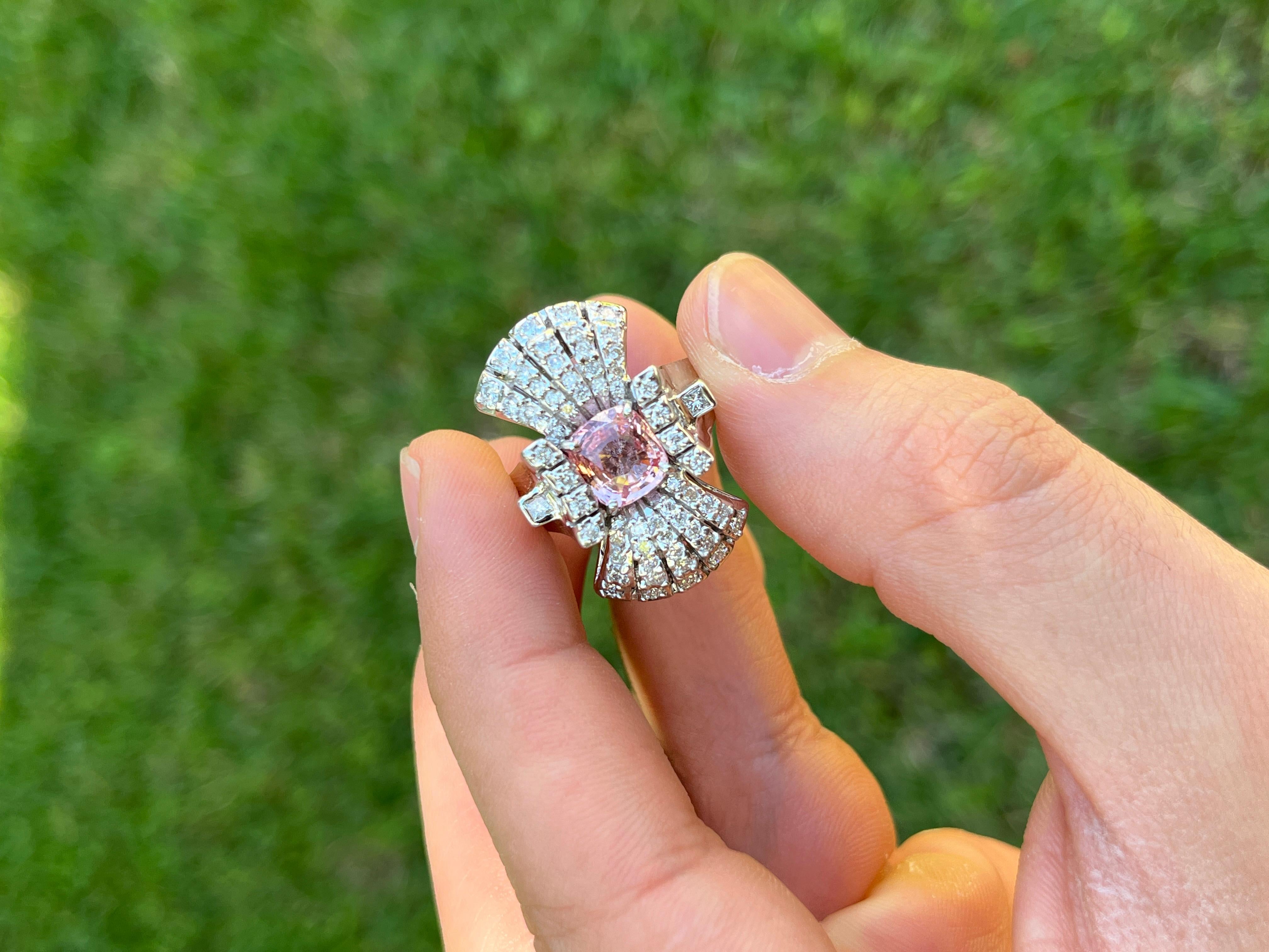 GIA Certified Edwardian Inspired Pink Sapphire & Diamond Vertical Ring For Sale 2