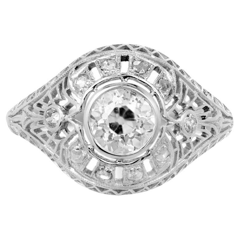 Platin-Verlobungsring mit GIA-zertifiziertem edwardianischem Diamanten im alteuropäischen Rosenschliff im Angebot