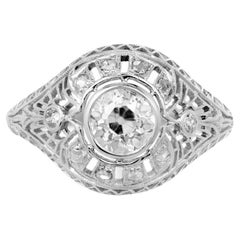 Anello di fidanzamento in platino con diamante antico europeo con taglio a rosa certificato GIA