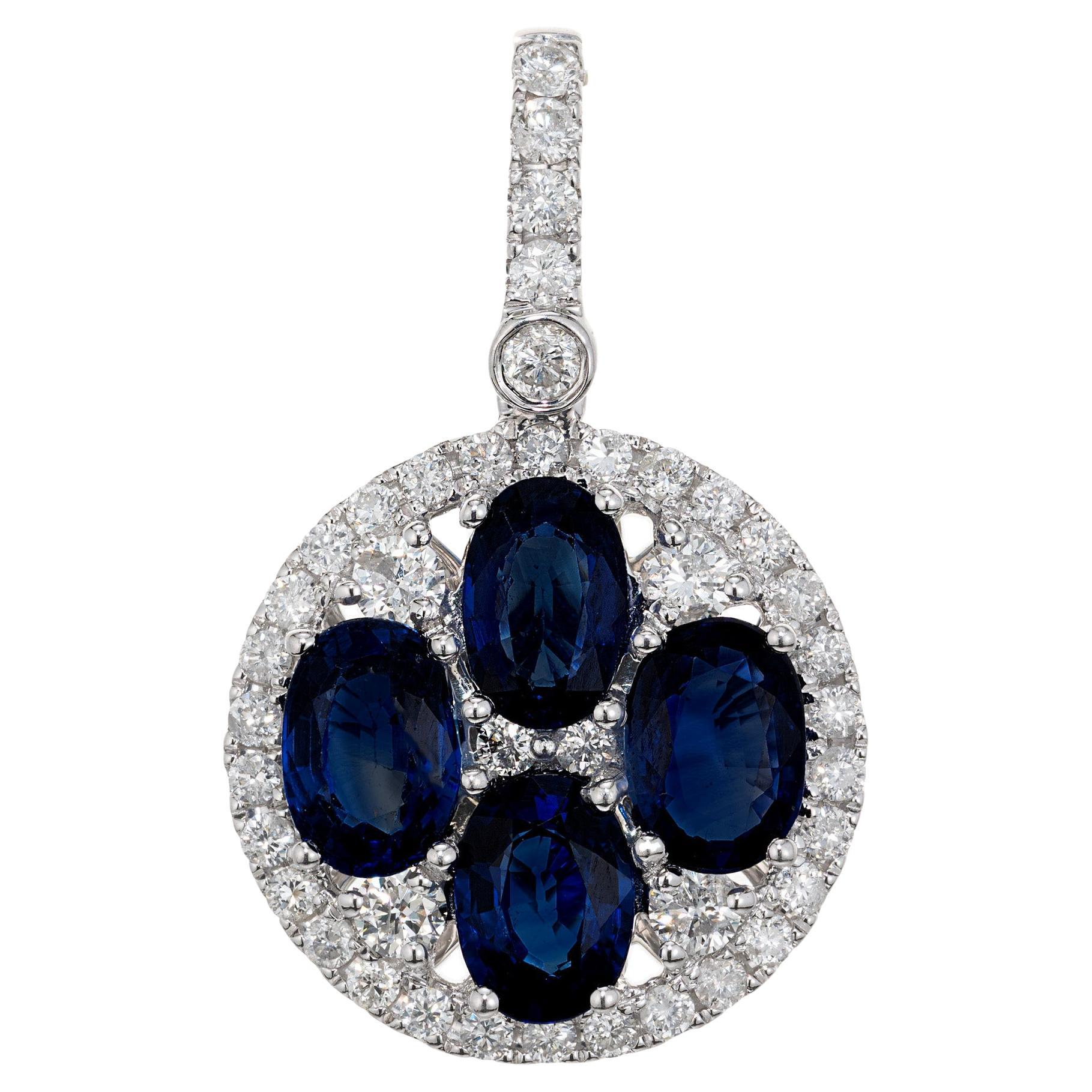 Gia Certified Ej 2.21 Carat Oval Sapphire White Gold Circle Diamond Pendant For Sale