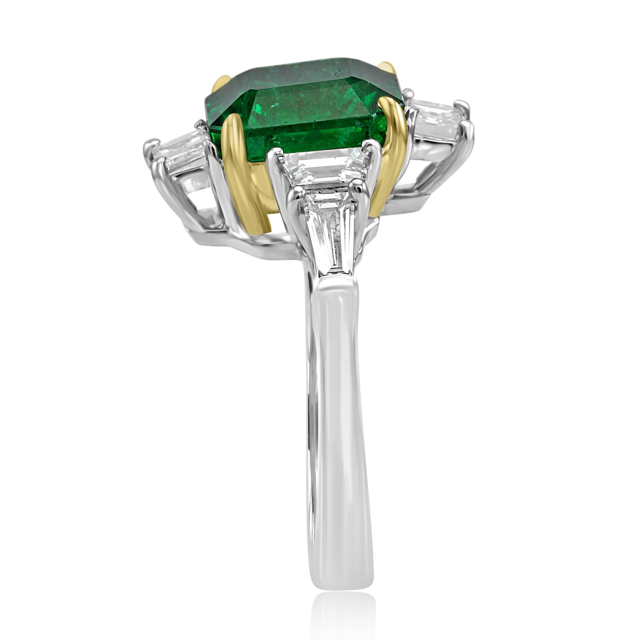 GIA Certified Emerald 3.50 Carat Diamond Asymmetrical Fashion Cocktail Gold Ring 5