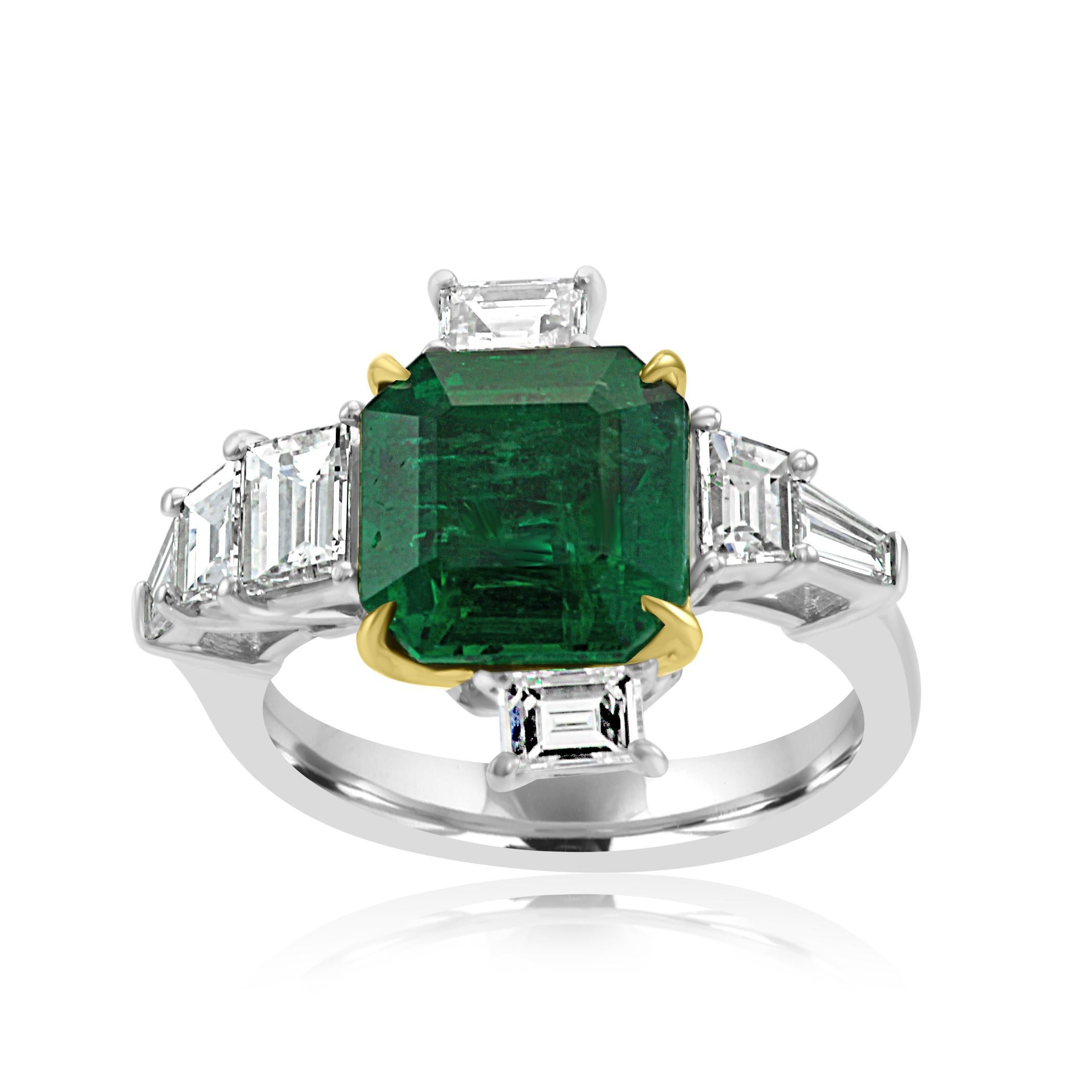Contemporary GIA Certified Emerald 3.50 Carat Diamond Asymmetrical Fashion Cocktail Gold Ring