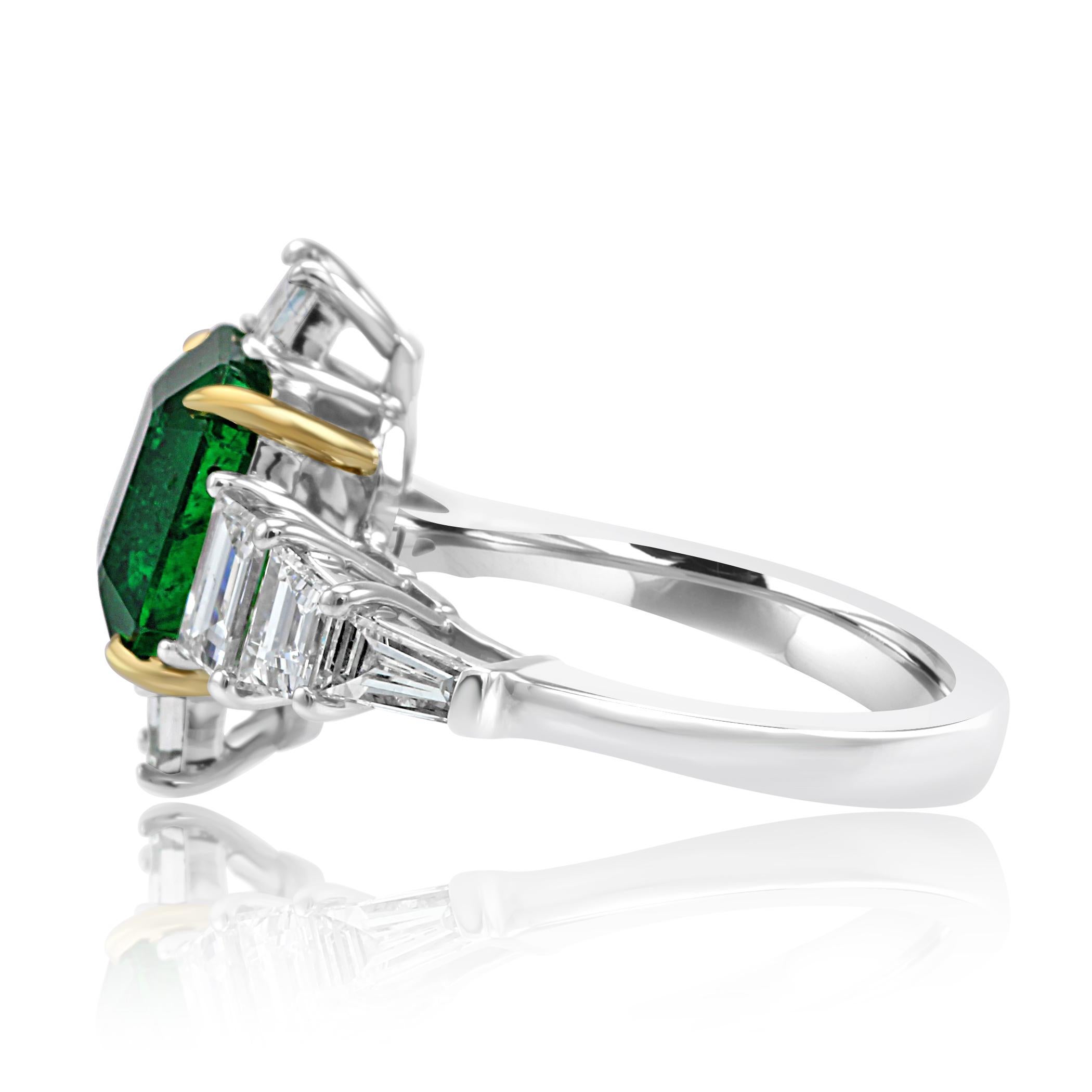 GIA Certified Emerald 3.50 Carat Diamond Asymmetrical Fashion Cocktail Gold Ring 1