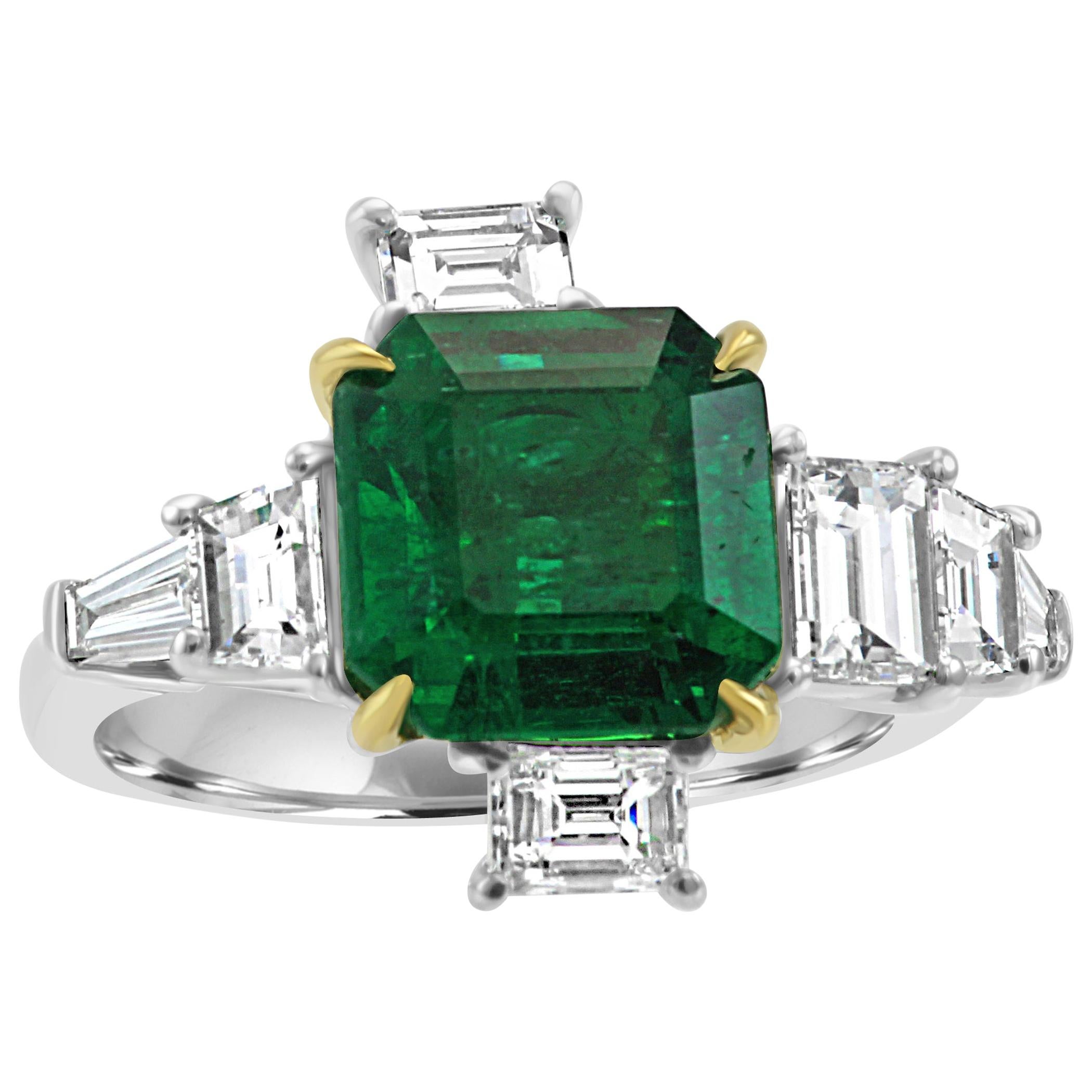 GIA Certified Emerald 3.50 Carat Diamond Asymmetrical Fashion Cocktail Gold Ring