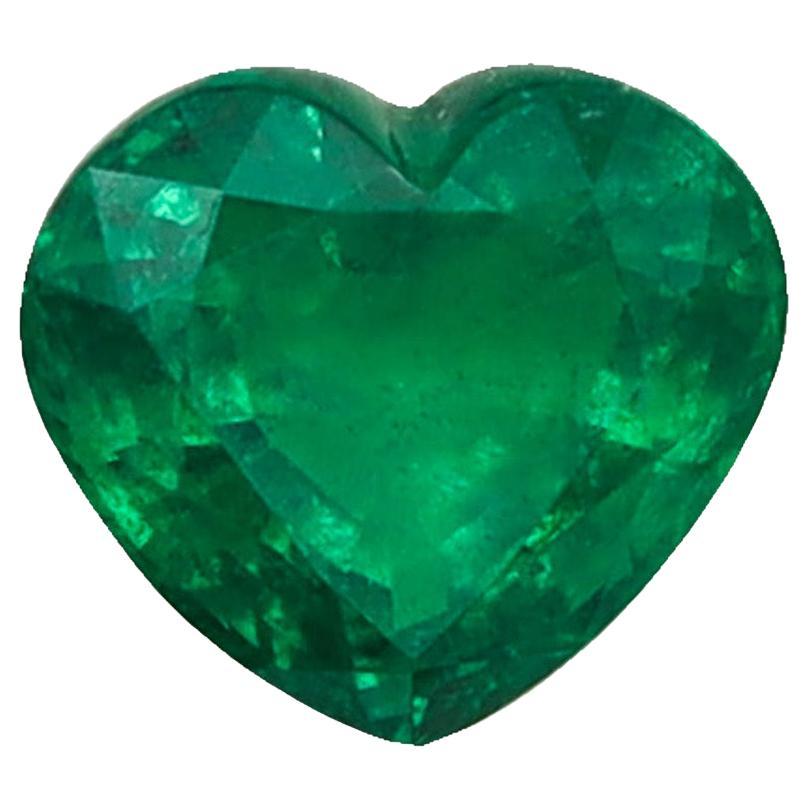 Gia Certified Emerald 5.07 Carats Heart Shaped Cut Great Vivid Green