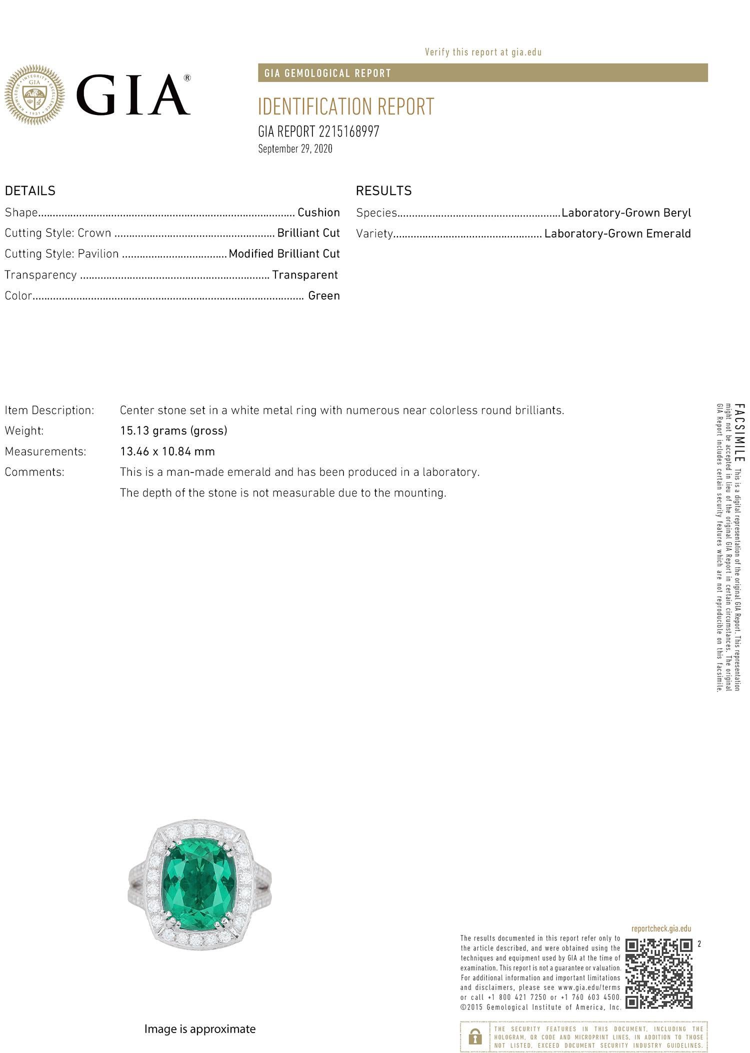 GIA Certified Emerald and Diamond 18 Karat White Gold Cocktail Fashion Ring 1