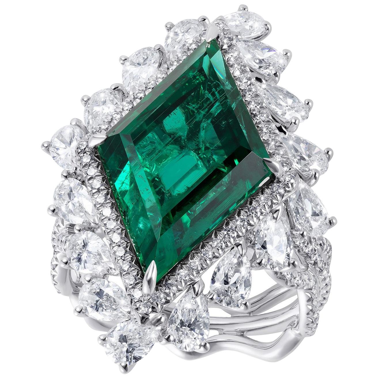 GIA Certified Emerald and Diamond Cluster Ring For Sale