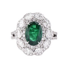 GIA Certified Emerald and Diamond Cocktail Ring