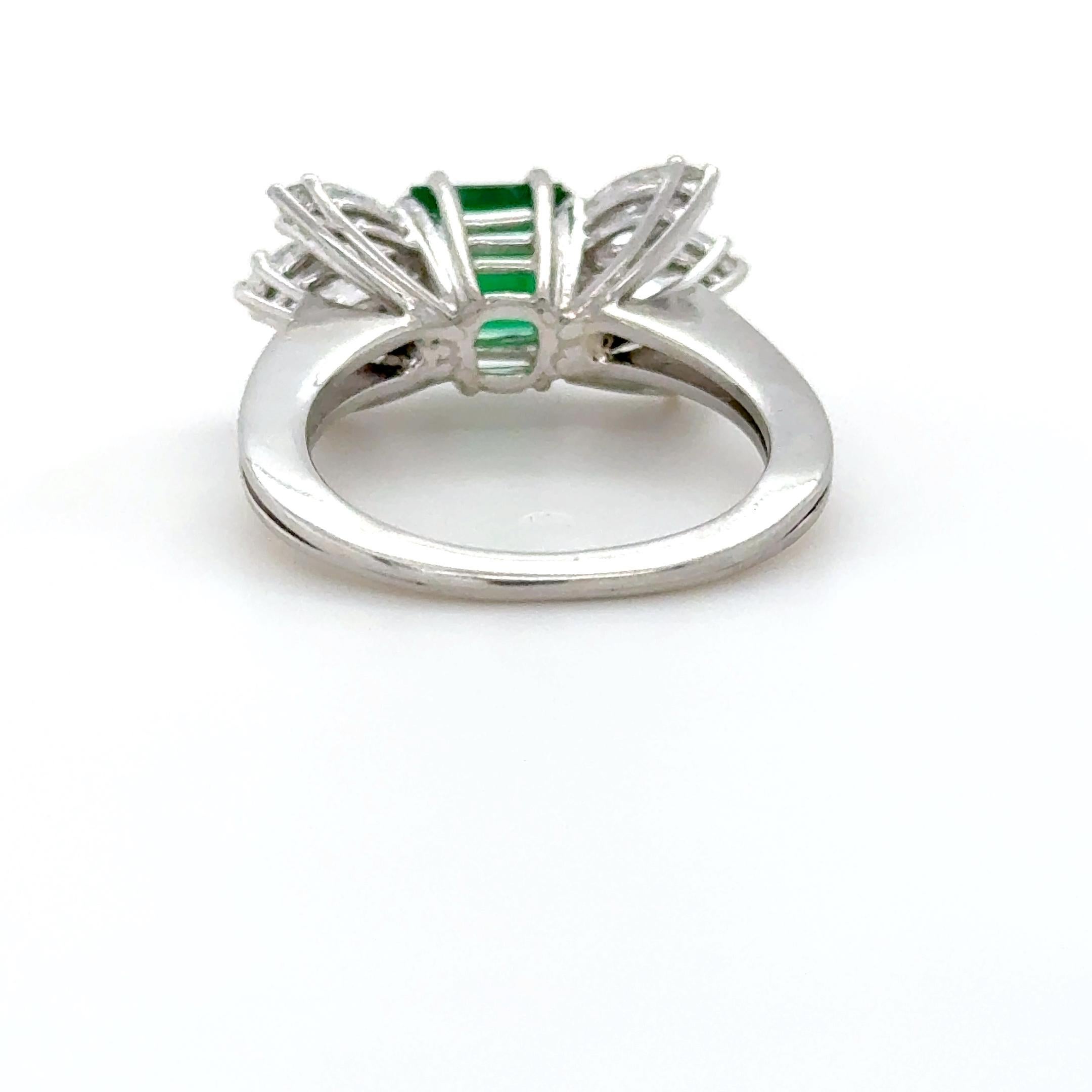 Emerald Cut GIA Certified Emerald and Diamond Ring For Sale
