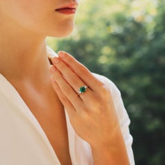 GIA Certified Emerald and Diamond Three Stone Ring in 18k Yellow Gold