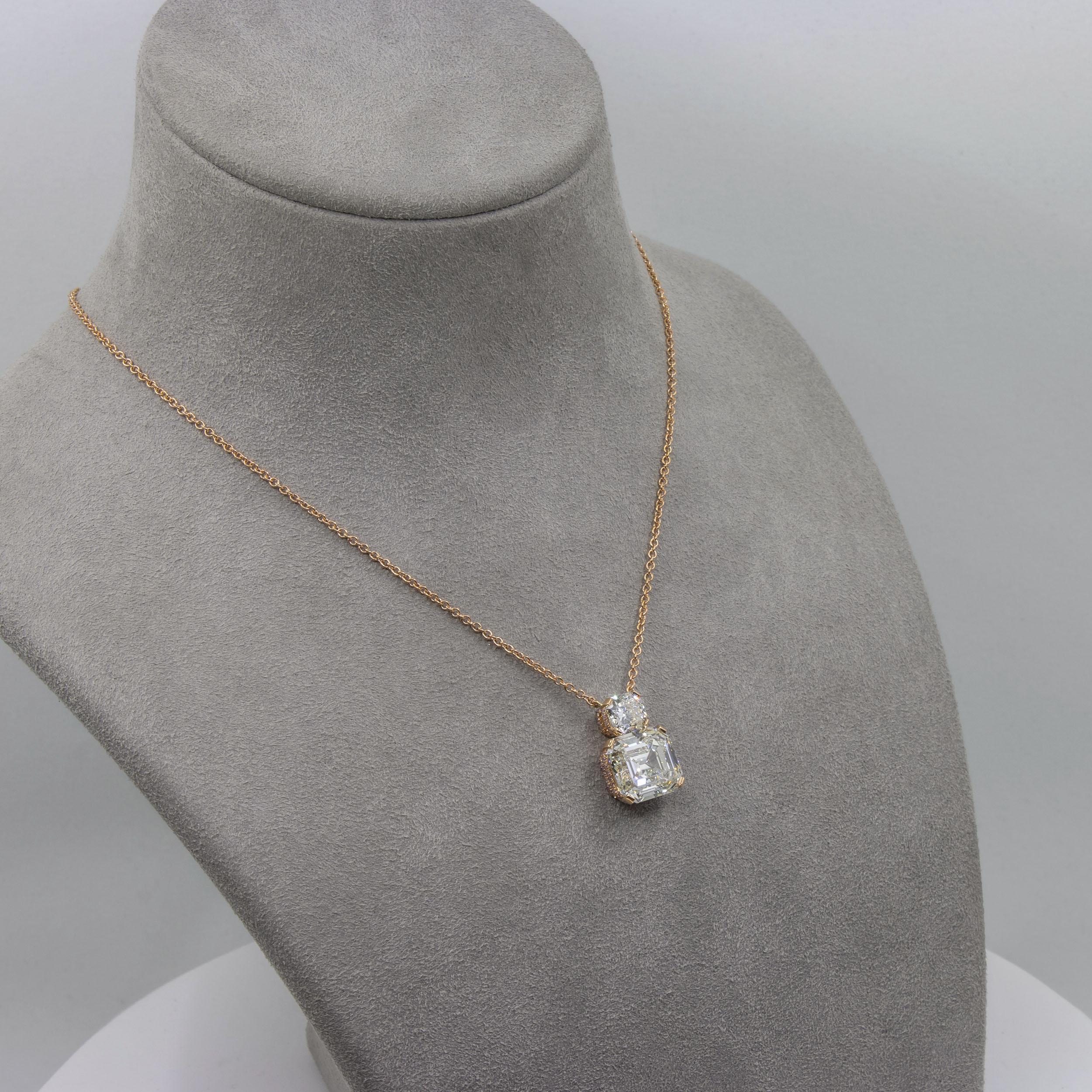 GIA Certified 7.81 Carats Emerald Cut Diamond Pendant Necklace in Rose Gold For Sale 3
